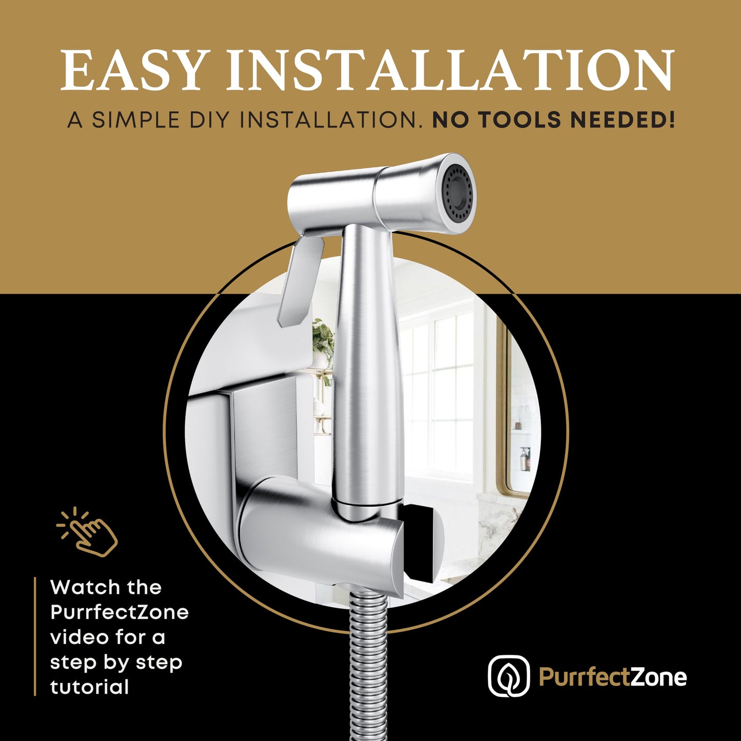 Purrfectzone Bidet Sprayer for Toilet, Handheld Sprayer Kit, Cloth Diaper Sprayer Set - Easy to Install - Stainless Steel