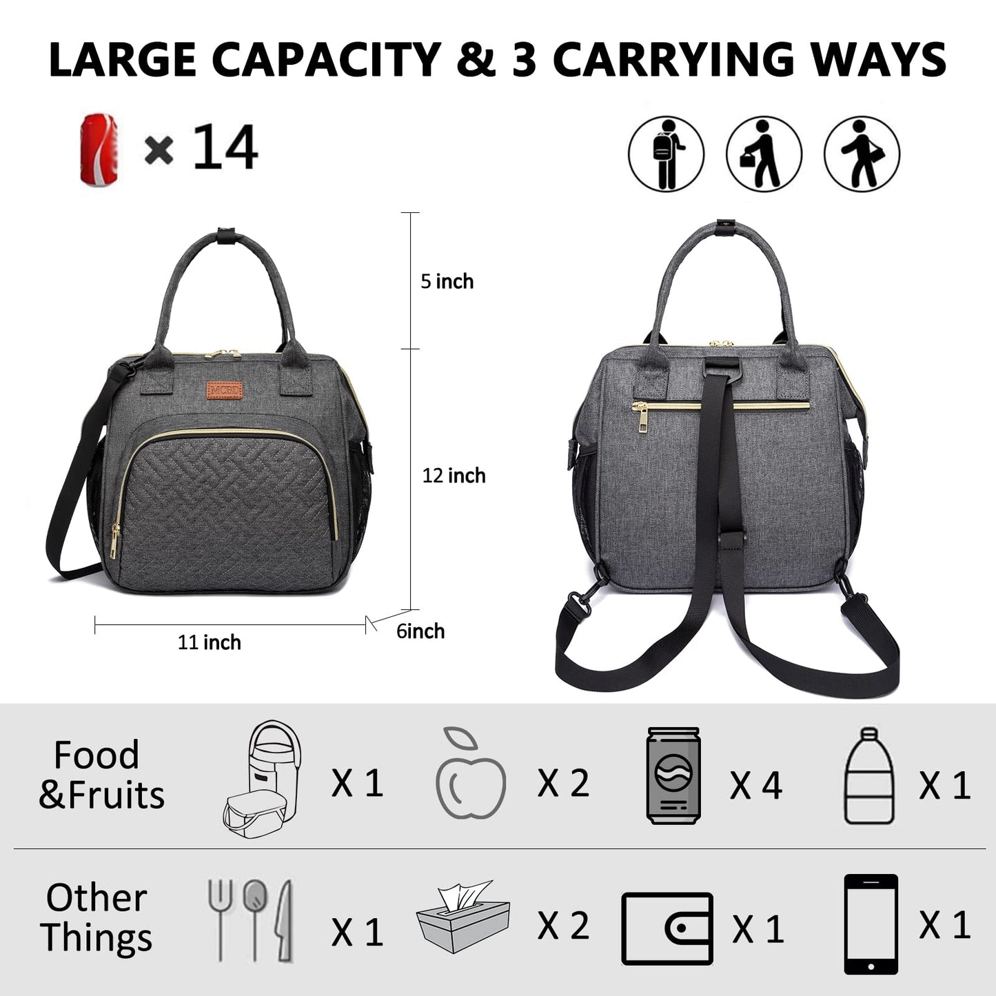 MCBD Lunch bags Insulated Lunch Box for Women,3 Carrying Way Large Tote Bag,Leakproof Reusable Cooler Backpack with Adjustable Shoulder Strap for Office Picnic Beach