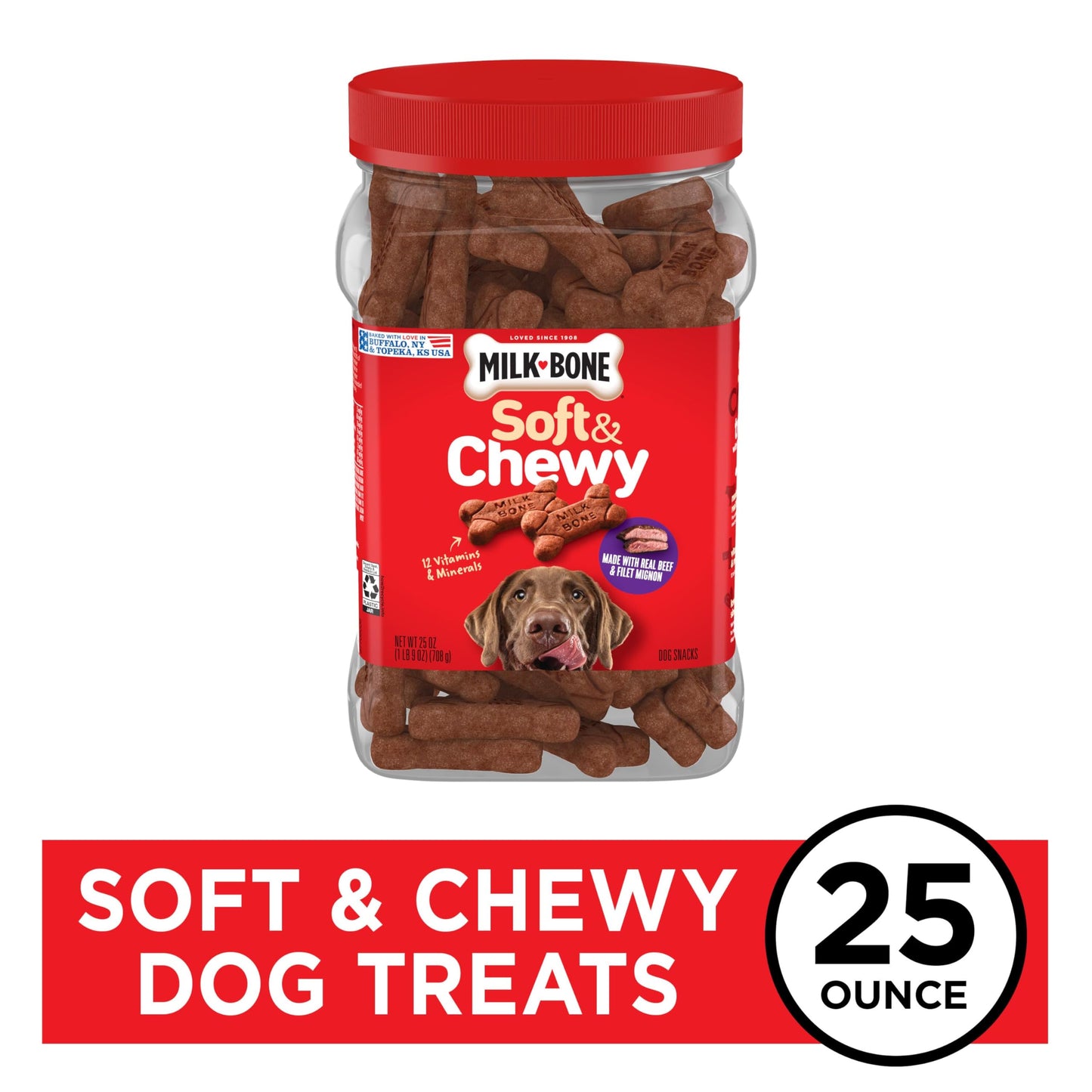 Milk-Bone Soft & Chewy Dog Treats, Beef & Filet Mignon Recipe, 25 Ounce