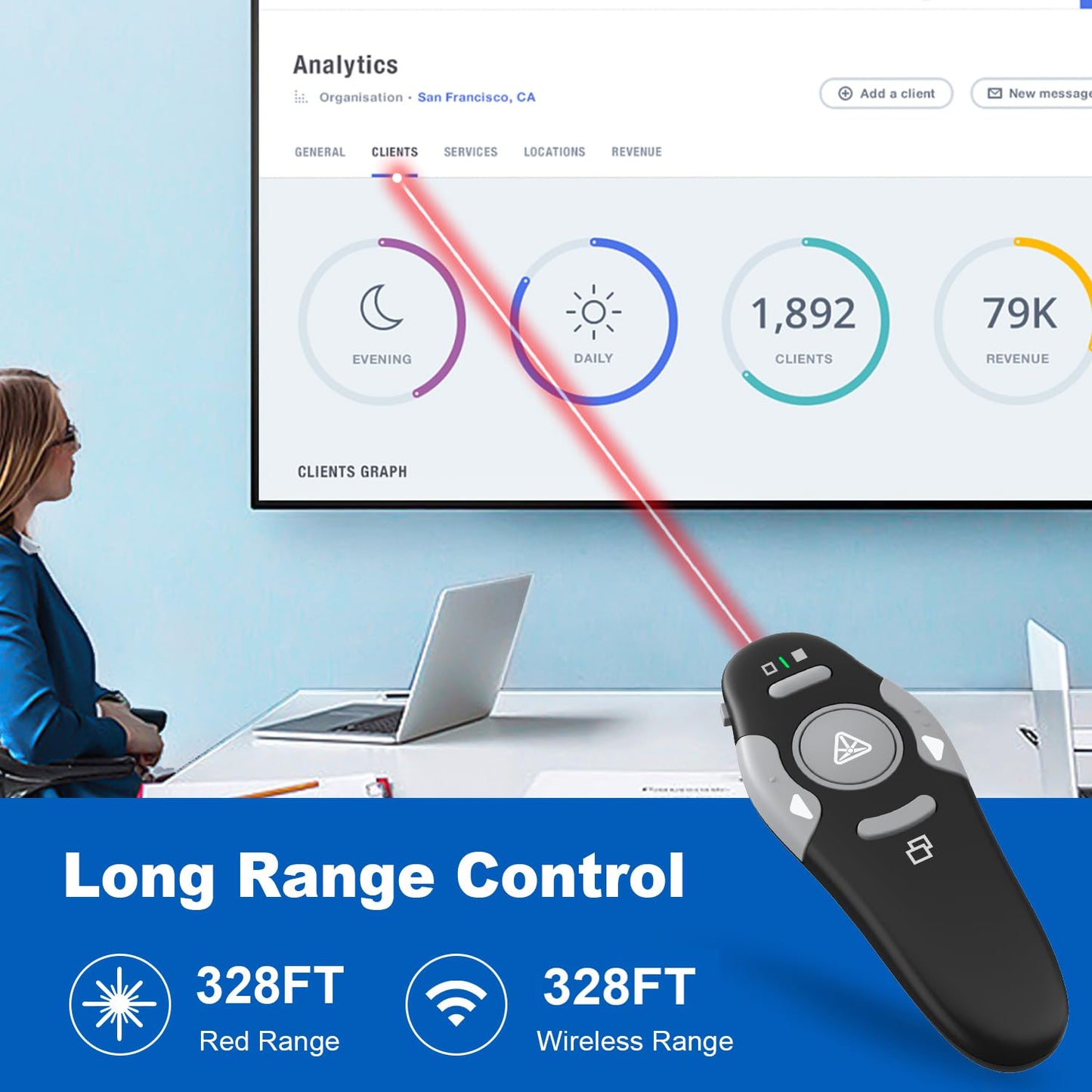 QUI Presentation Clicker Wireless Presenter Remote Clicker for PowerPoint Presentations, Wireless USB Presenter Slide Advancer for Mac, Keynote, Computer, Laptop