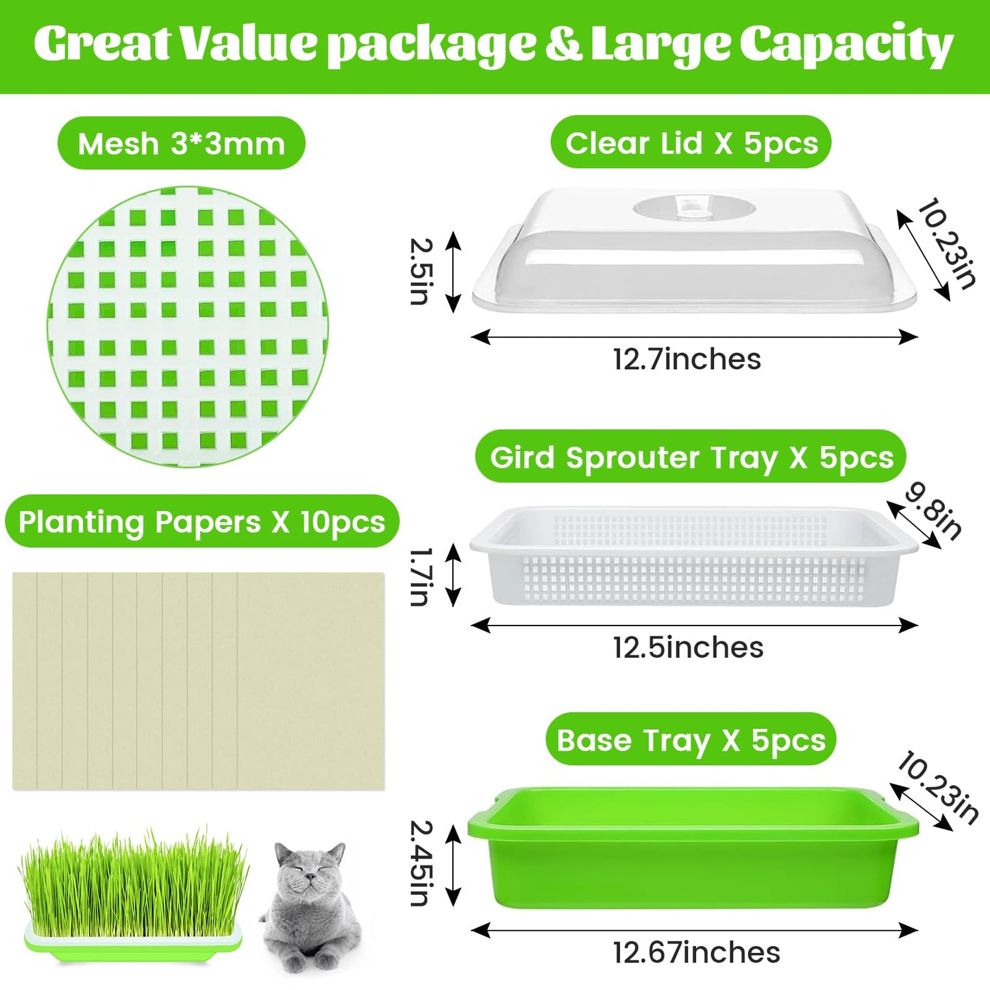 Legigo 5 Pack Seed Sprouter Trays with Lids- Soil-Free Cultivation Germination Tray, BPA Free Micro Greens Growing Trays Seed Sprouting Trays Kit with Germinating Paper for Wheatgrass, Beans and More