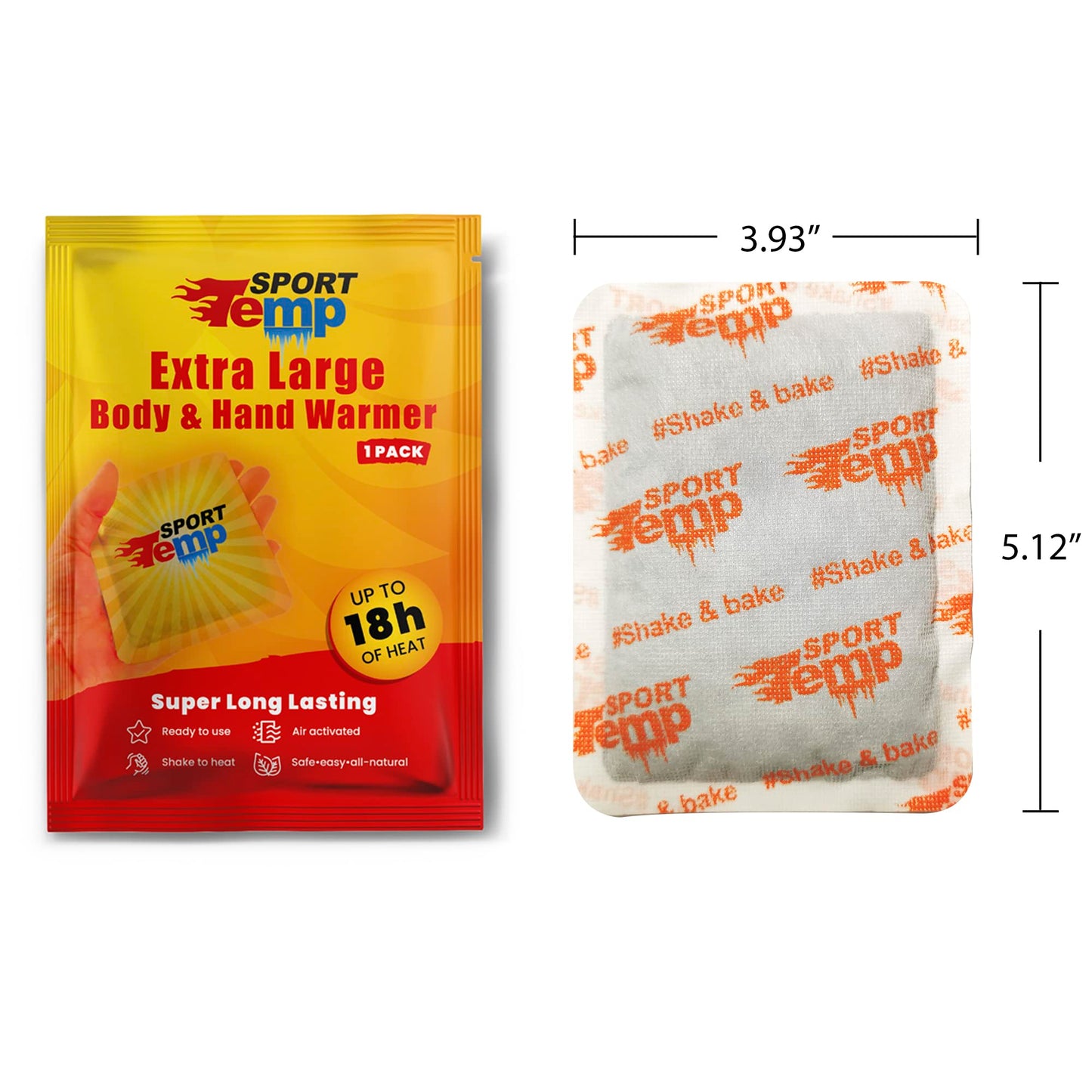 Large Hand & Body Warmers (45 Count) - Up to 18 Hours of Heat, Super Long Lasting - Easy, All Natural - Air Activated, for Body, Hands & Toes - Odorless Hot Hand Warmer - Sport Temp (45 Pack)