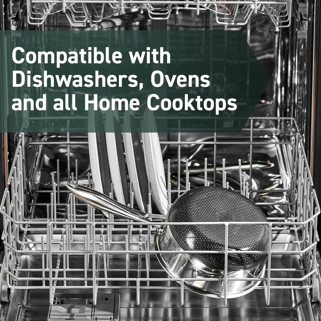 HexClad Hybrid Nonstick 1-Quart Saucepan with Tempered Glass Lid, Stay-Cool Handle, Dishwasher-Friendly, Oven-Safe Up to 900°F, Induction Ready, Compatible with All Cooktops