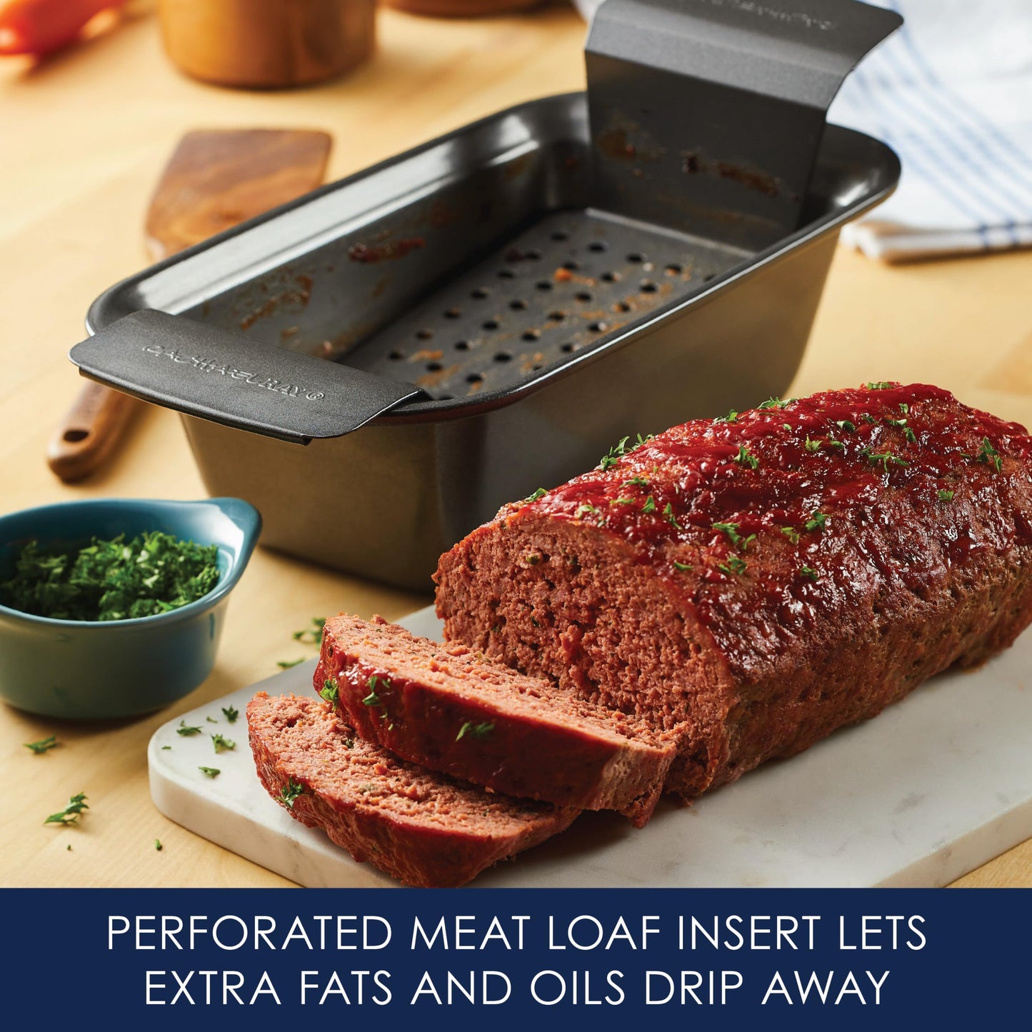 Rachael Ray Bakeware Meatloaf/Nonstick Baking Loaf Pan with Insert, 9 Inch x 5 Inch, Gray