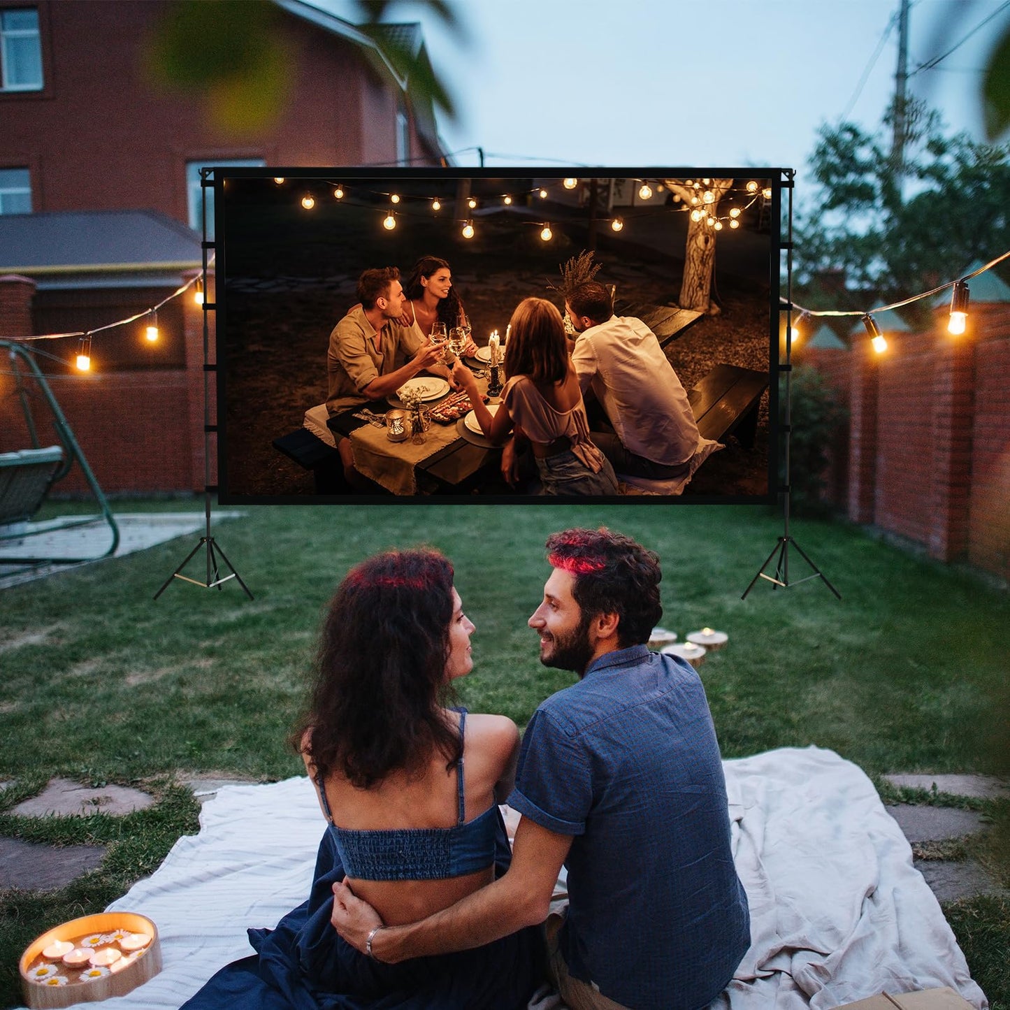 Projector Screen Outdoor, Vamvo Projector Screen with Stand Portable 120" Foldable ProjectorScreen, 10 Feet Indoor Movie-Screen with Carrying Bag for Home Theater Backyard Movie Night