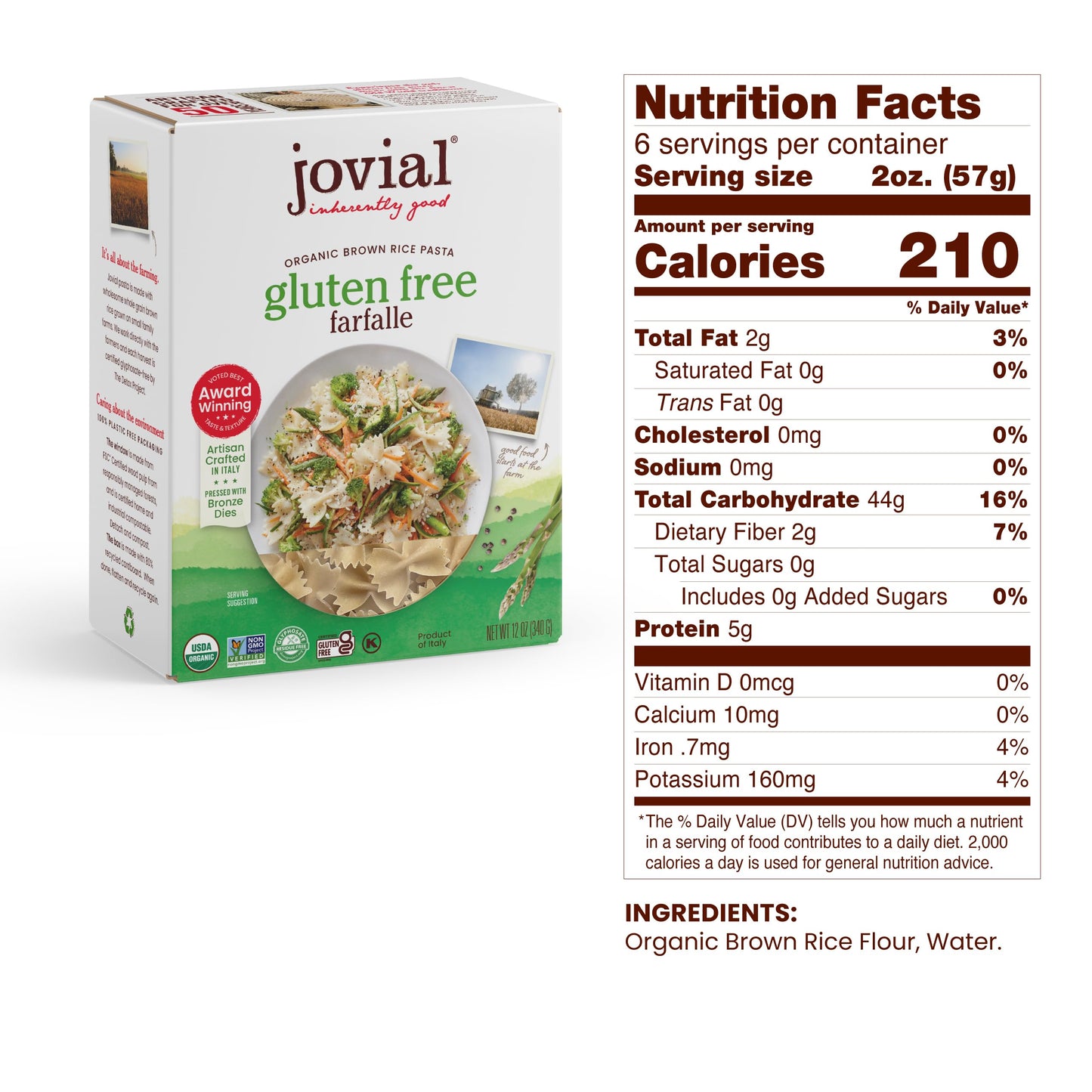 Jovial, Pasta Farfalle Brown Rice Organic, 12 Ounce