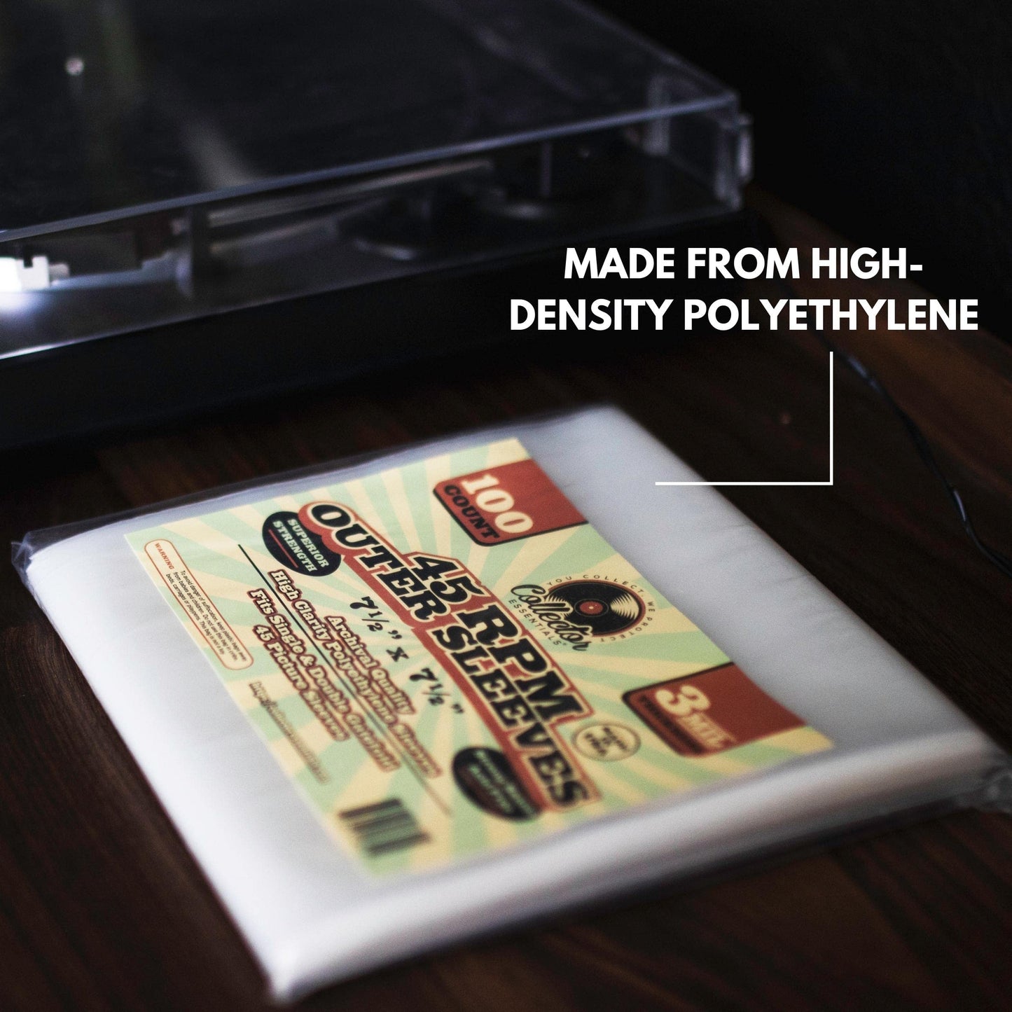 100-Pack 7-Inch 45 RPM Record Outer Sleeves β Clear Polyethylene Vinyl Covers | 3 Mil Thick, Archival, Anti-Static | Fits Picture Sleeves & Gatefolds | Made in USA