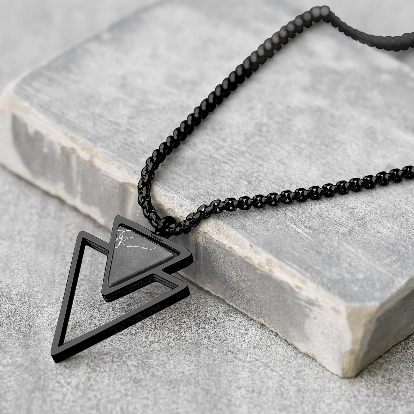 Galis Mens Necklace - Premium Stainless Steel for Men, Non Tarnish with Triangle Black Enamel Pendant, Chain Pendants, Stylish - Gifts for Him - Black 24"