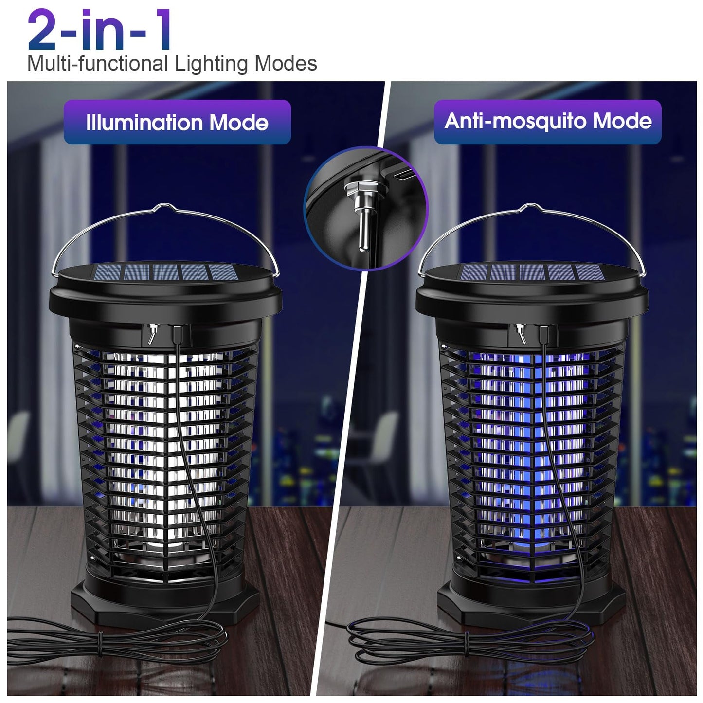 PALONE Bug Zapper for Outdoor & Indoor with 5.5W Solar Panel Charging, Electric Fly Zapper USB Charging Solar Bug Zapper Light for Camping Outdoor, Backyard, Garden
