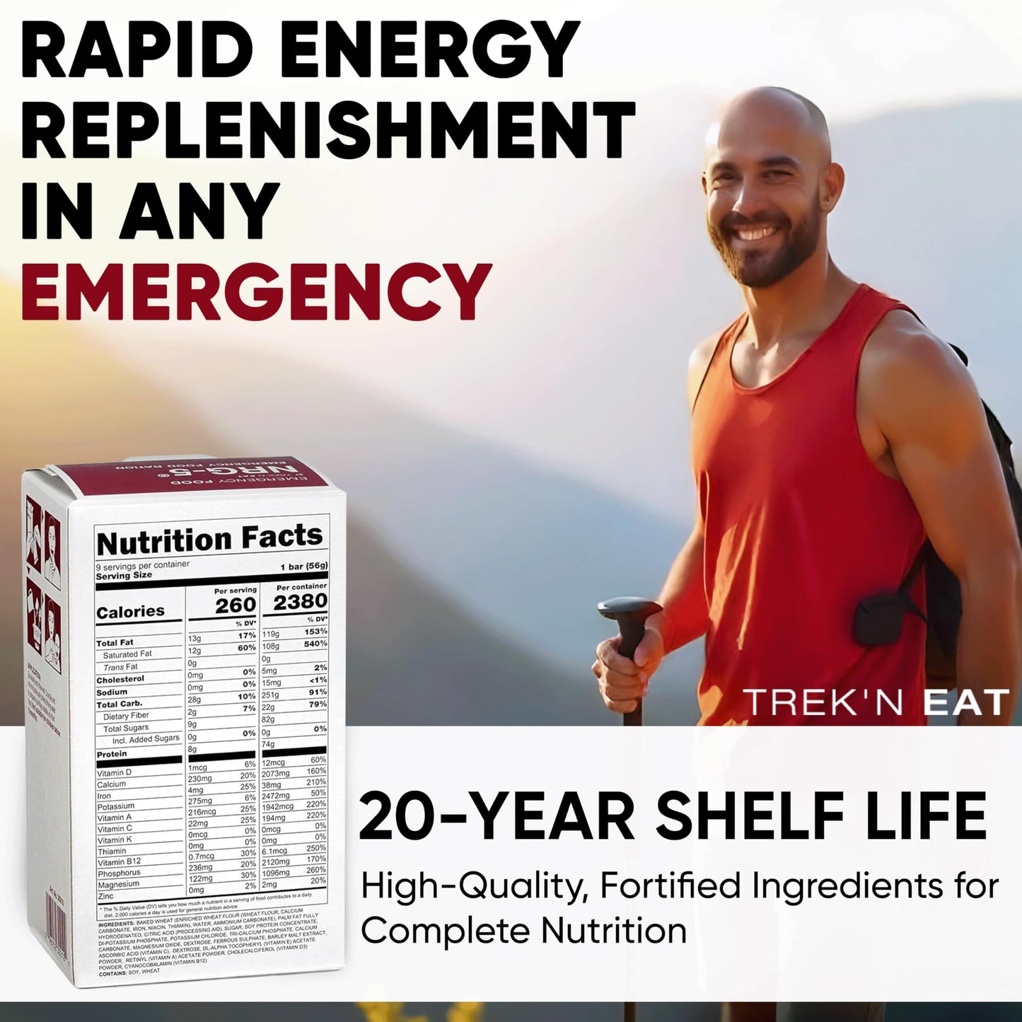Katadyn NRG-5 Emergency Food Ration 500g Pack of 1 (9 Bars) Ready to Eat 2380 kcal, Vegan, Lactose-Free, GMO-Free | Long-Term Survival, Emergency Preparedness and Outdoor Adventure Food Bar