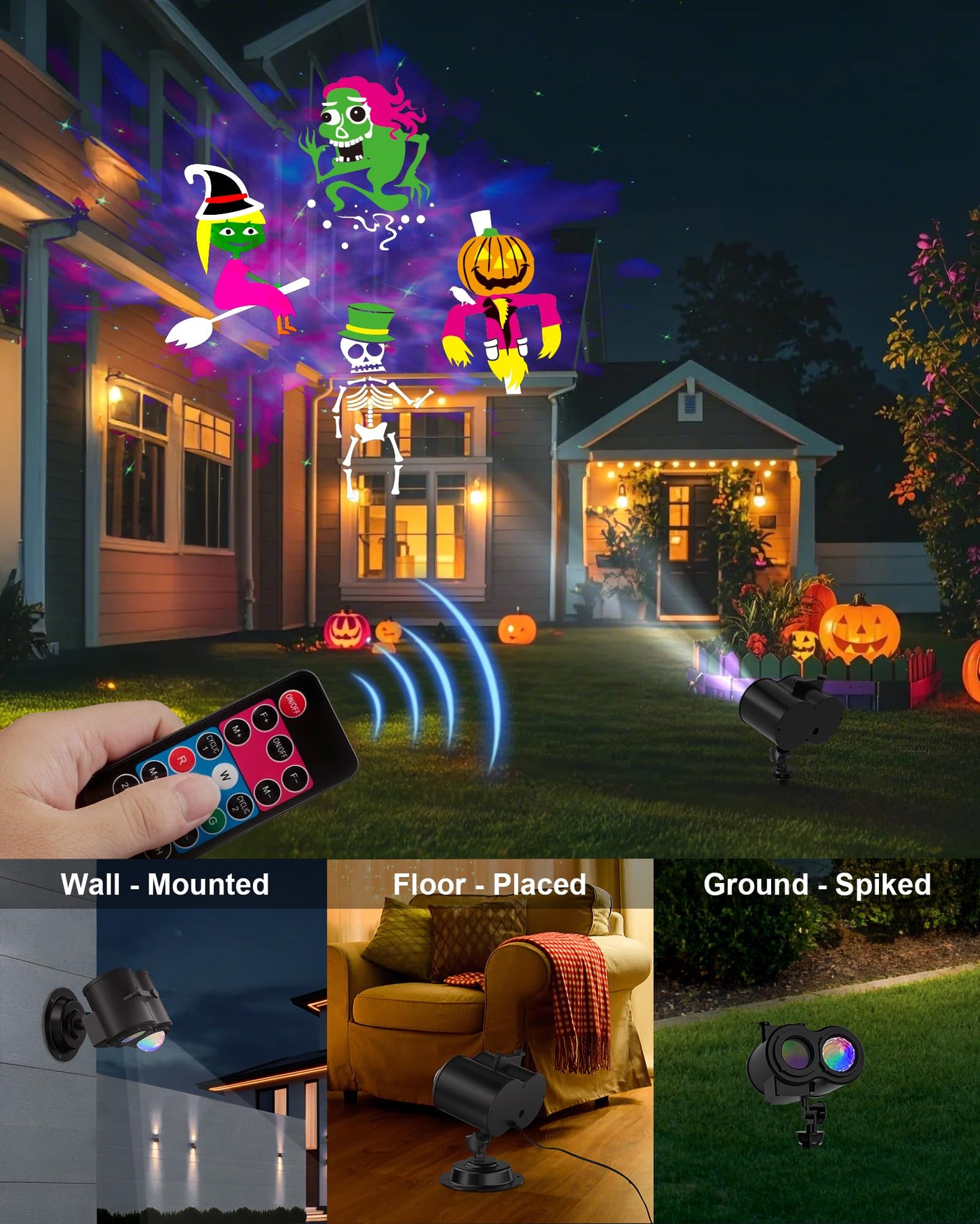 2025 Upgrade Halloween Christmas Projector Lights Outdoor, COOLWUFAN 2-in-1 Moving Patterns Landscape Lights, 30 HD Effects (3D Ocean Wave)Projection Light for Xmas Halloween Party Garden Decorations