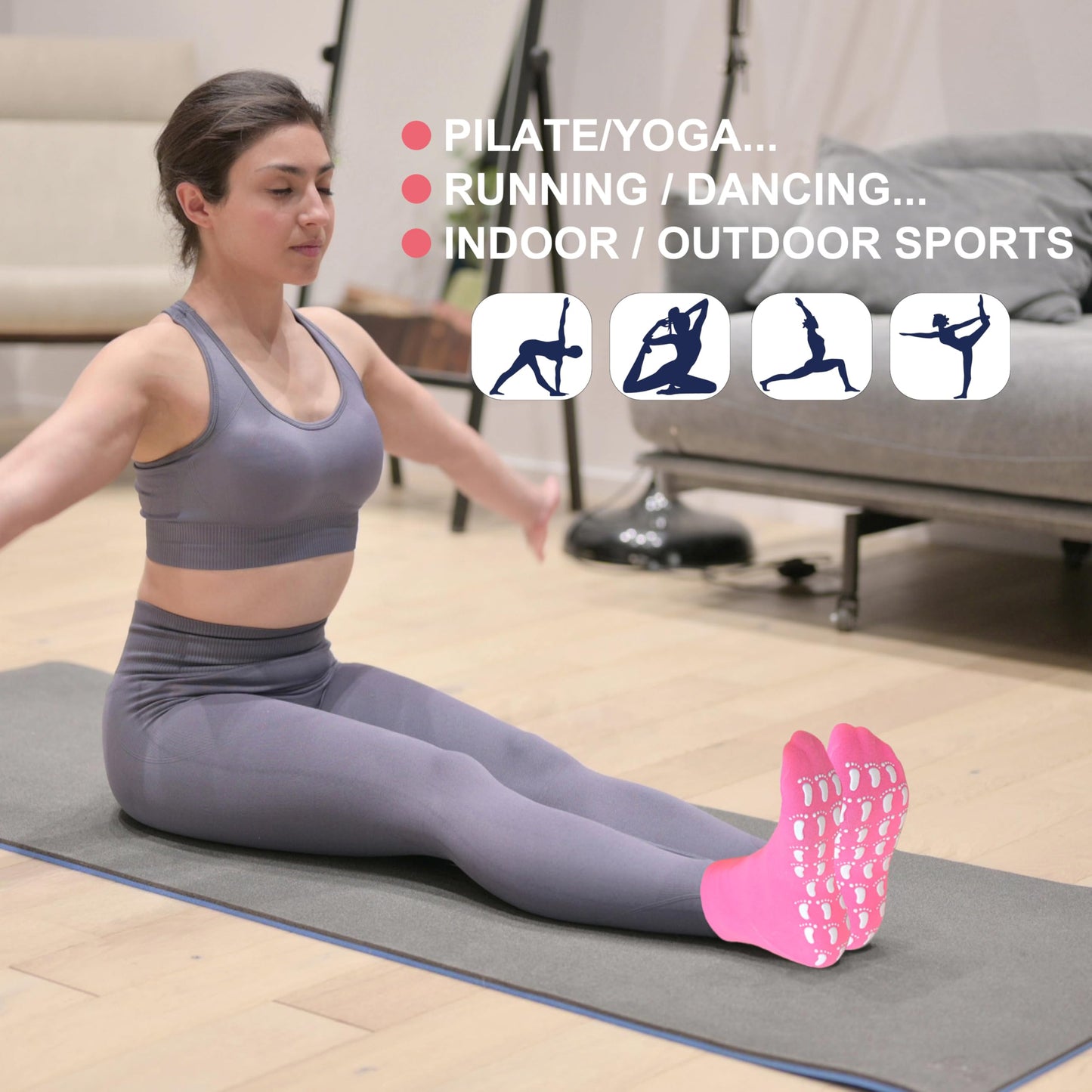 jeuhut Pilates socks for women,Non Slip Grippy Ankle Socks for Yoga Barre Hospital Slipper Socks (12pairs foot)