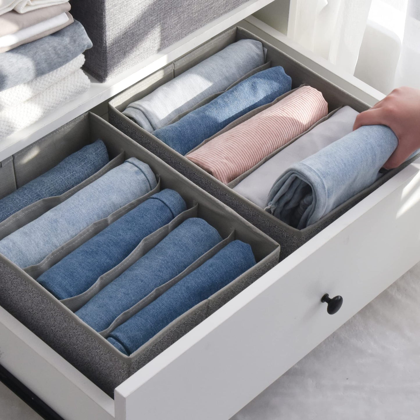 GRANNY SAYS Pants Jeans Organizer for Closet, Wardrobe Clothes Organizer, Clothes Drawer Organizers, Clothing Storage for Tshirts, Pants, Sweaters, Gray, 4-Pack