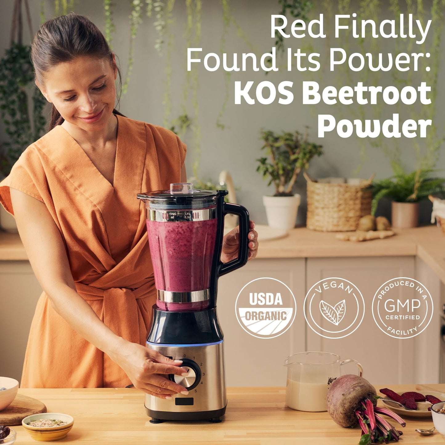 KOS Organic Beet Root Powder - USDA Certified, Non-GMO, Gluten & Soy Free - 90 Servings