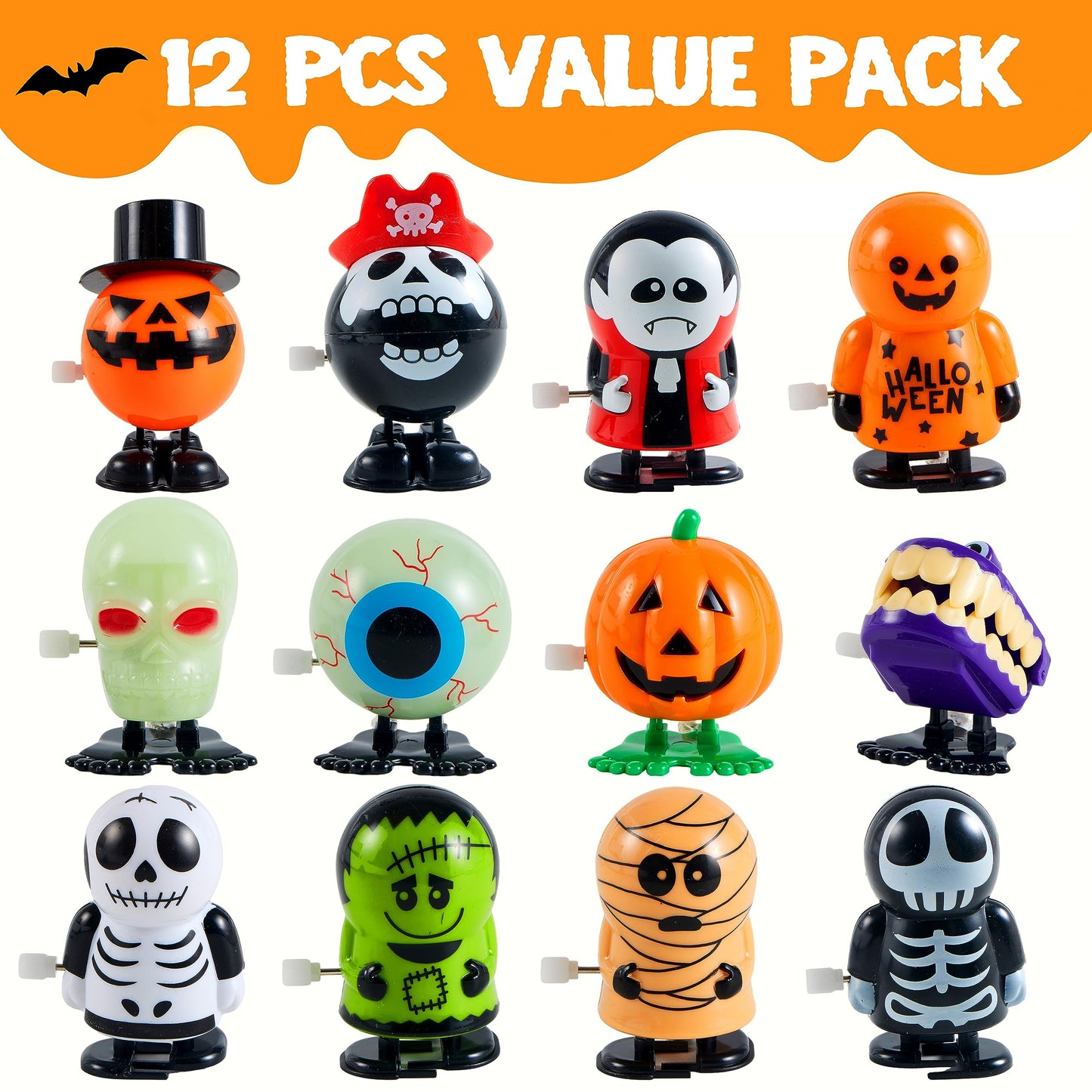 JOYIN 12 PCS Halloween Wind Up Toys for Kids Gifts, Wind Up Toys Bulk for Halloween Party Favors Goodie Bag Fillers, Student School Classroom Favors, Carnival Game Prizes