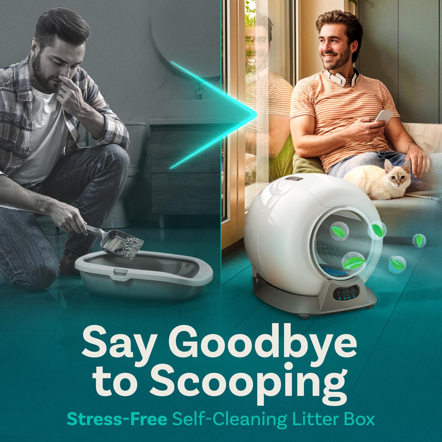 PetCove Self Cleaning Litter Box with Auto Safety Sensors for Multiple Cats - Automatic Cat Litter Box Self-Cleaning - Covered Odor Removal with APP Control - Compatible On All WiFi - Electric Robot