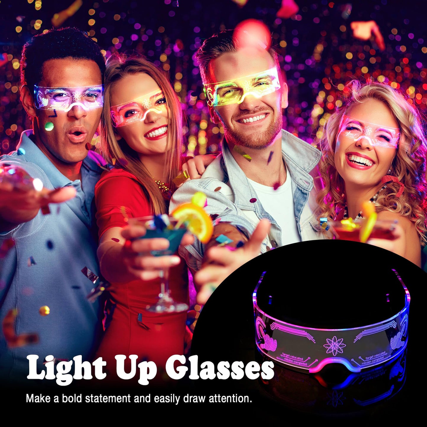 Oybete Led Light Up Glasses For Party LED Glass For Kids Adult Futuristic Sunglasses Multi Color Cosplay Costumes Neon Accessories,Gifts (Future Glasses)