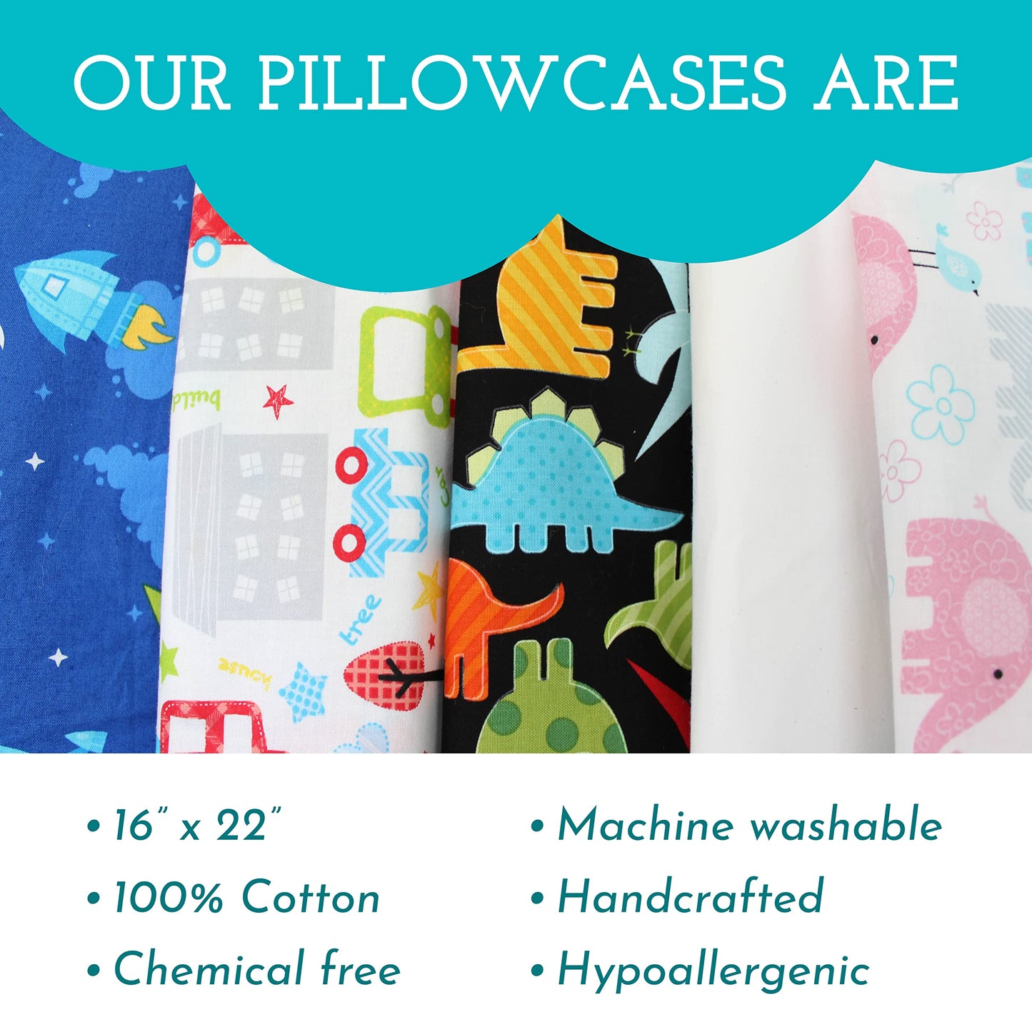 Little Sleepy Head Youth Pillow Case - 100% Made Cotton & Hypoallergenic Pillow Case - Snug Fit Envelope Pillowcase Enclosure - Youth Pillow 16x22 Size - (White Envelope) Design Travel Pillow Cover