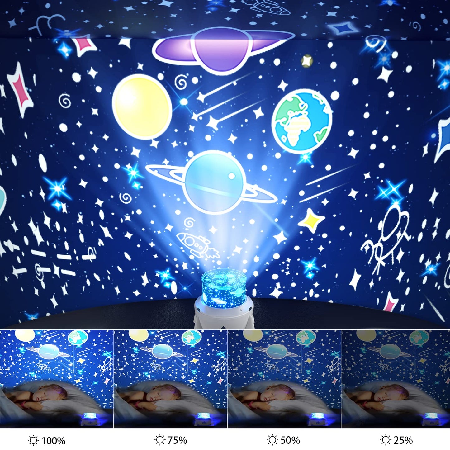 Night Light Projector for Kids - Bedroom Star Projector with Galaxy Planets, Animals Dinosaur World, Constellations, Birthday, Sea World, Christmas, Cupid, Halloween Themes, Gifts for Boys, Girls