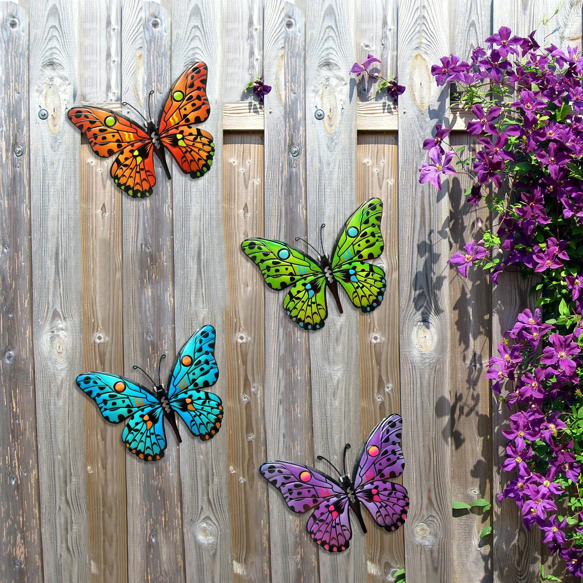 Metal Butterfly Wall Decor - 9.6" Outdoor Fence Wall Art Decor, Hanging Decoration for Garden Yard Living Room Bedroom Patio Balcony(4 Pack)