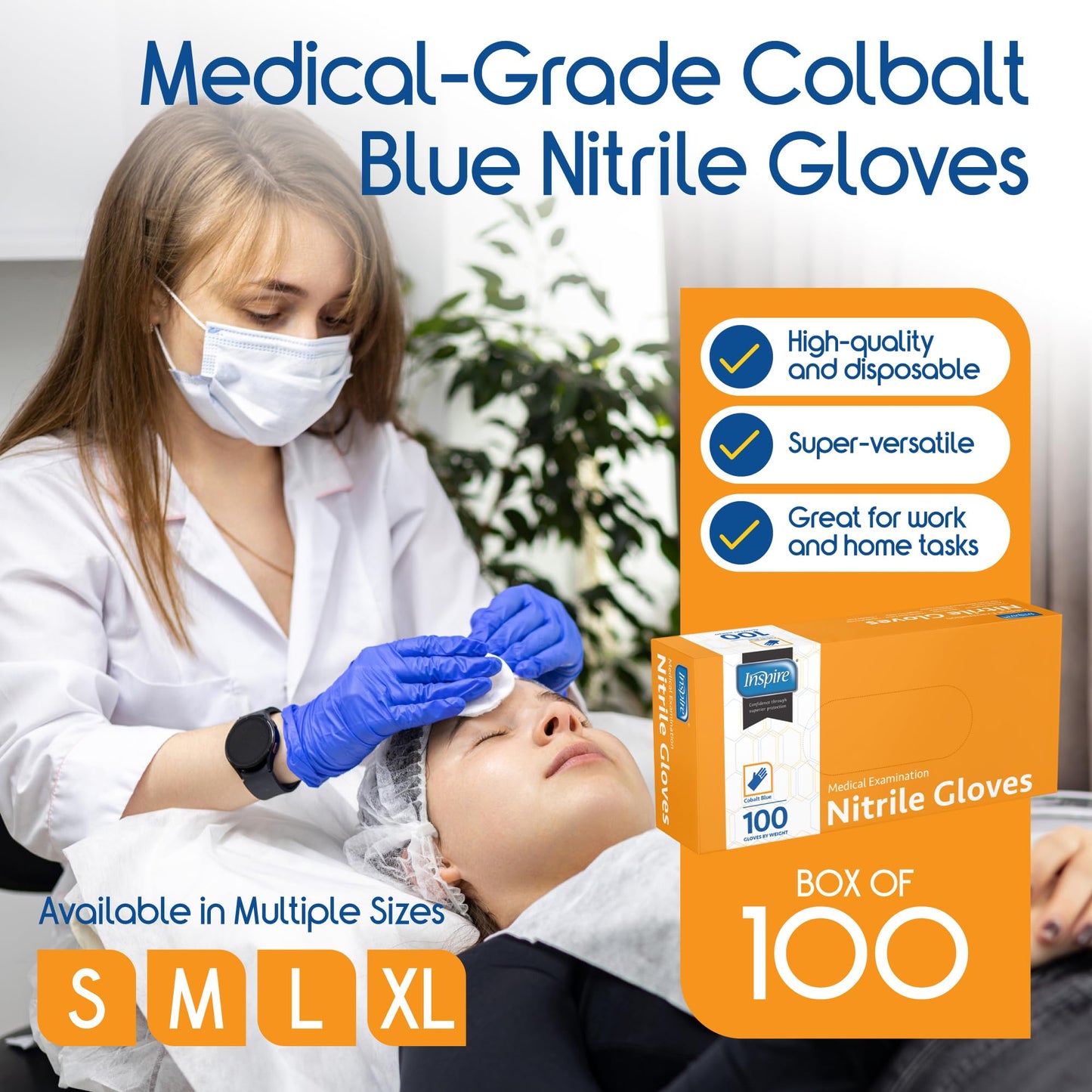 Inspire Nitrile Gloves Medical Examination | 4.5 Grade The Original Quality Stretch Cobalt Blue | Disposable Latex Free Doctors,EMT, Food Service, Cleaning, Janitorial, Household, Hospitals and More