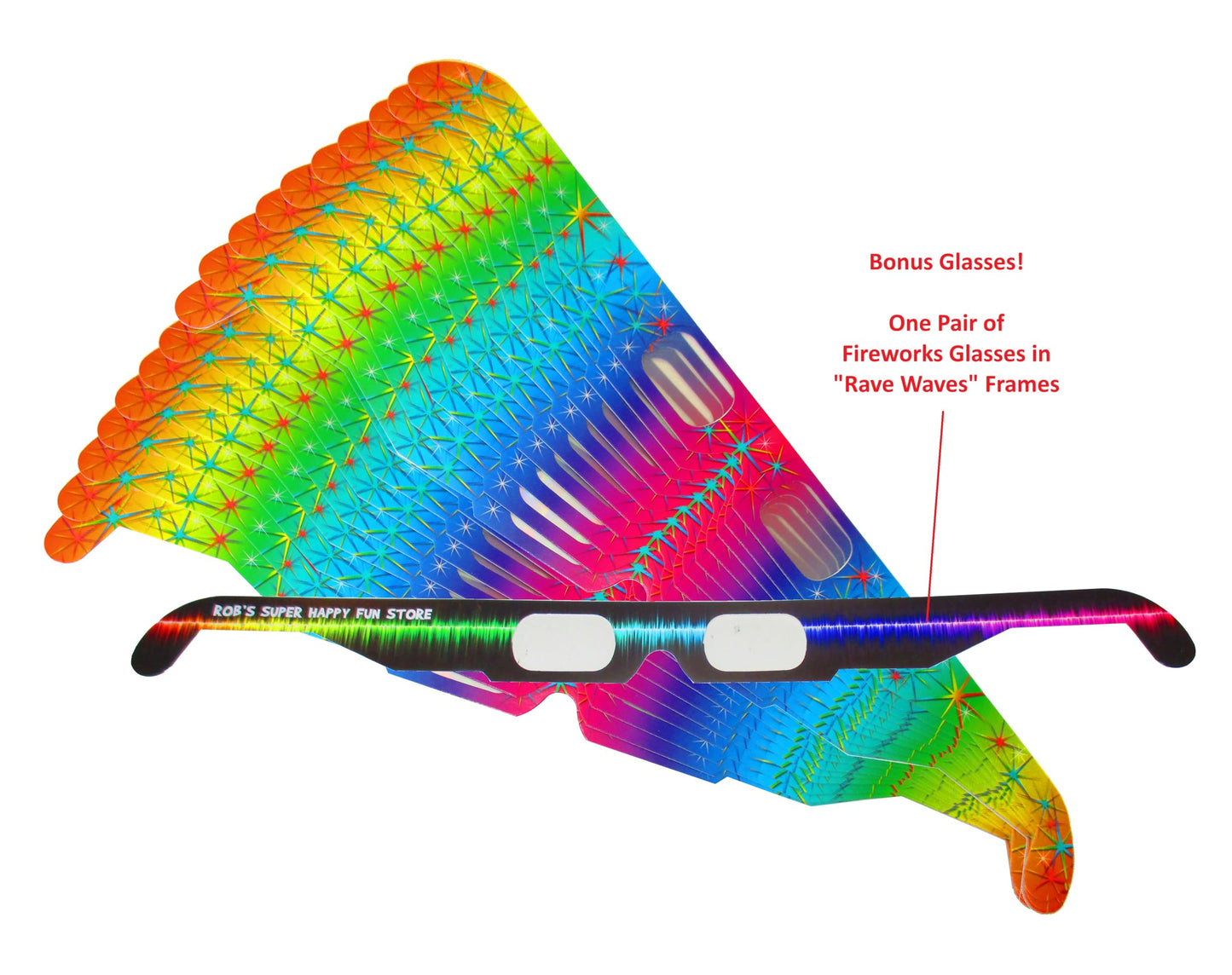 Fireworks Diffraction Glasses (50 Rainbow Spectrum Frames + 1 Exclusive Bonus Pair) - Foldable Paper/Cardboard Frames - 51 Glasses Total