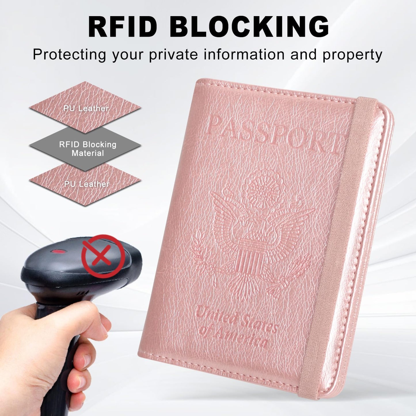 ACdream RFID BLOCKING Passport Holder Travel Wallet, Premium PU Leather Cover Passport Book with Card Holder, Pen Holder, Keep Organization, and Travel Essentials for Women and Men, Rose Gold
