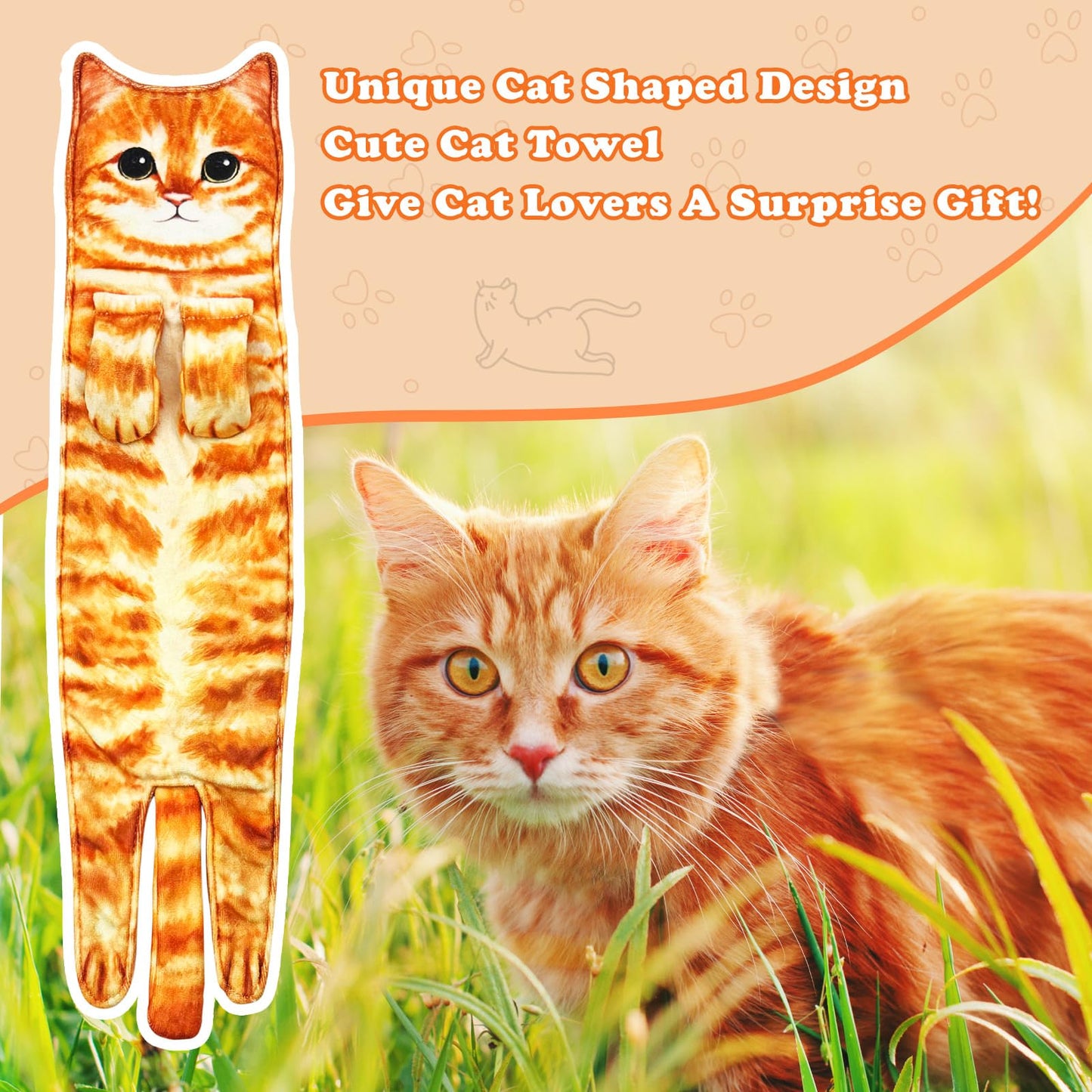 Infaccial Funny Cat Hand Towel for Kitchen and Bathroom,Decorative Hanging Cat Towels for Cat Lovers,Christmas Cat Gifts for Women(Orange Cat)