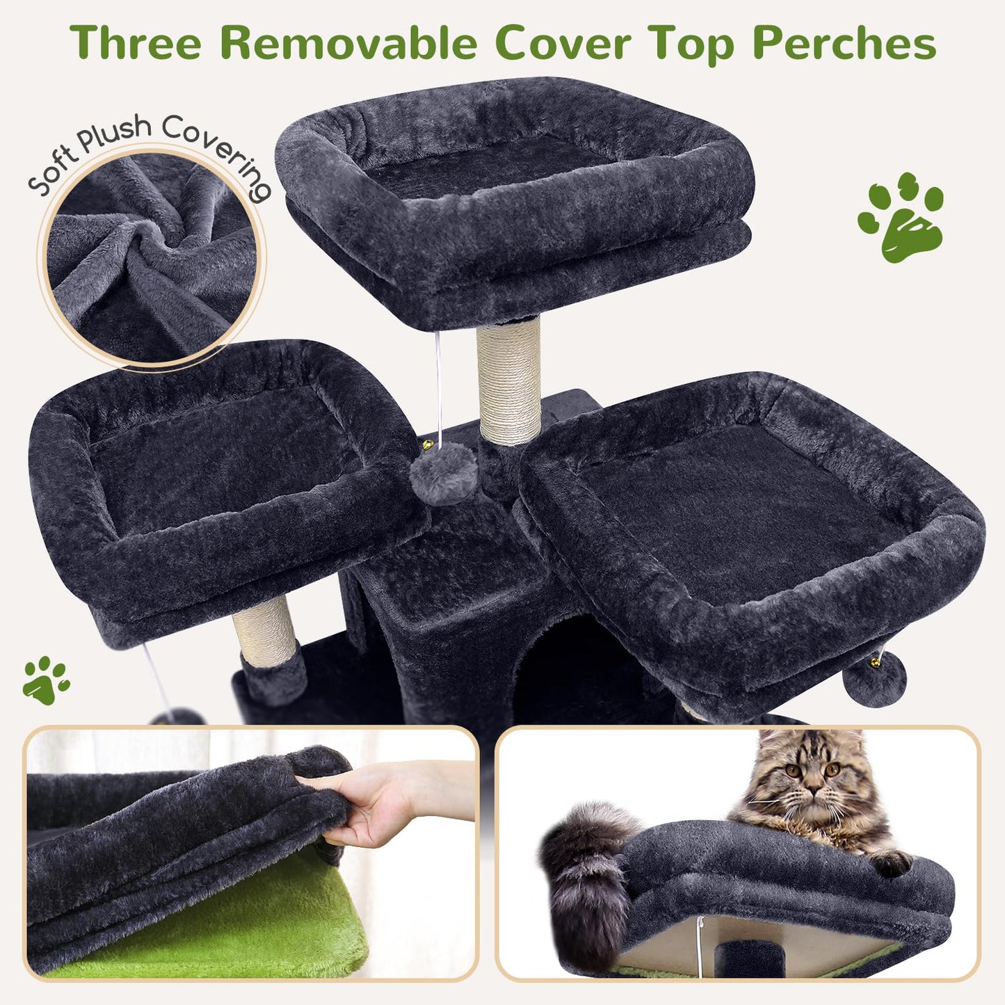 Globlazer Big Cat Tower for Indoor Cats, 80inch Cat Tower for Multiple Adult Cats XXL Cat Tree with Scratching Post, Hammock, 3 Perches, 2 Condos, 2 Hanging Basket, F80, Dark Grey