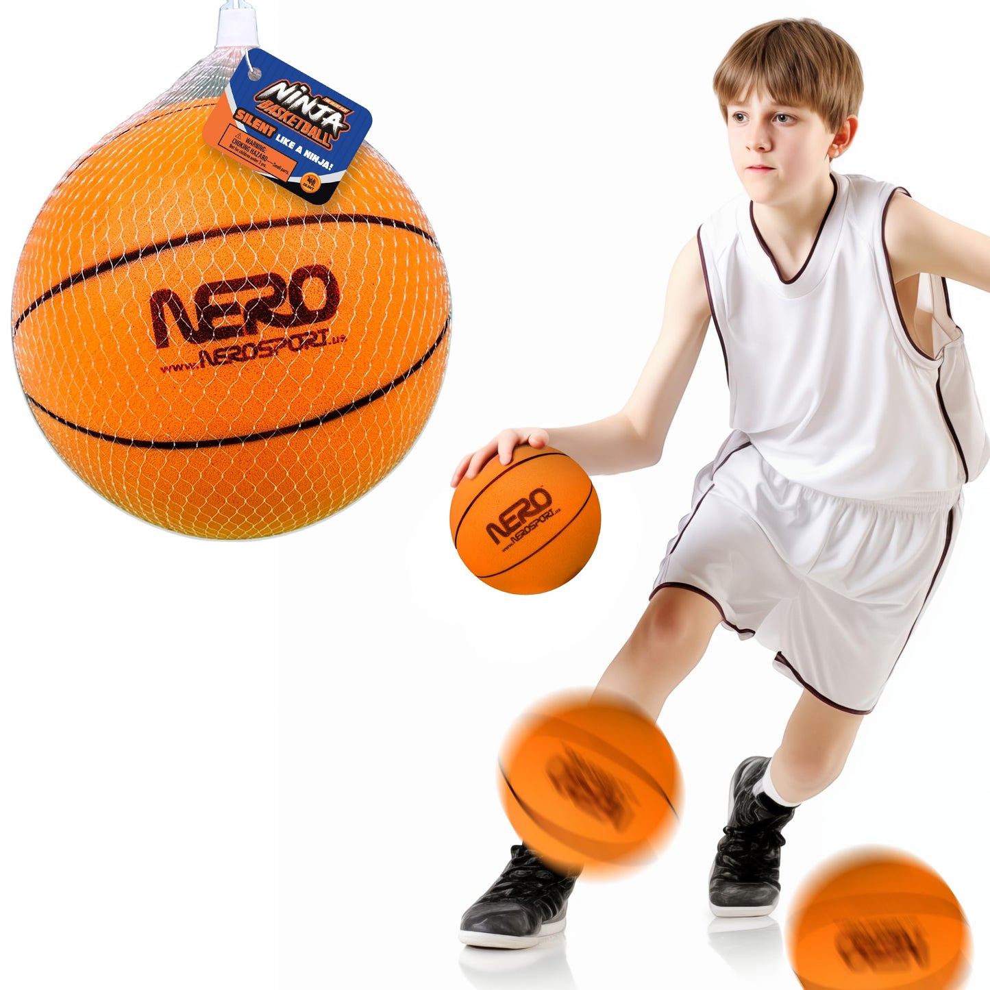 NERO SPORT Ninja Silent Basketball- Soft Foam Indoor Basketball Size 3 (7 inches) | Soundless for Quiet Dribbling and Indoor Training (Ball in Bag)