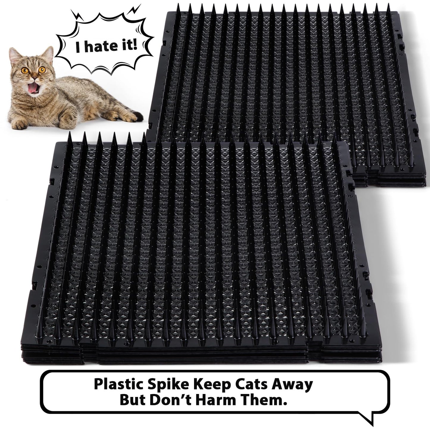 16 Pack Cat Repellent Outdoor Mat Cats Dogs Plastic Bendable Spiked Deterrent Training Repellent PET Mats with Spikes for Indoor Outdoor Supplies, 18.3 Square Feet, 16 x 13 Inch(Black)