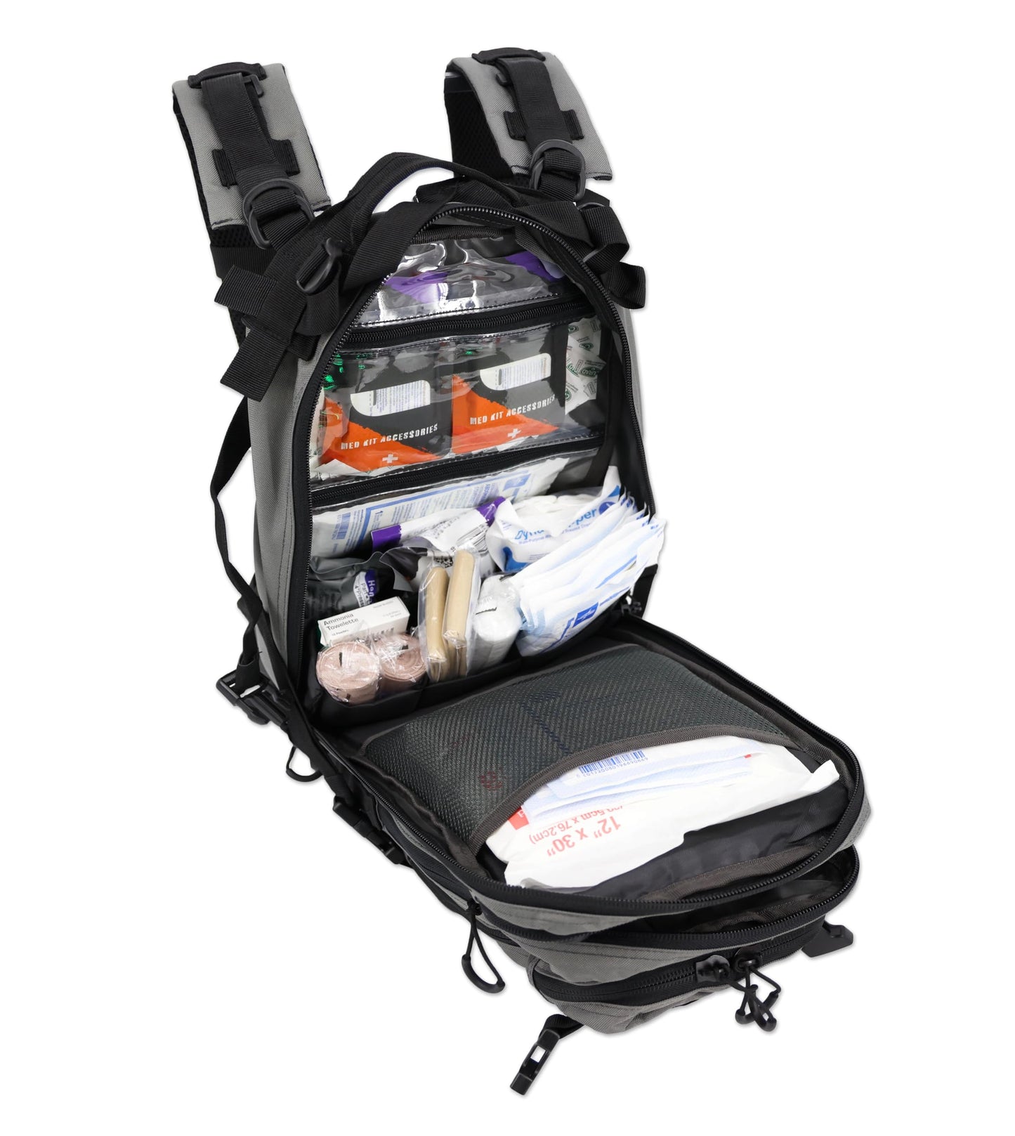 Lightning X Stocked EMS/EMT Trauma & Bleeding First Aid Responder Medical Backpack + Kit (Grey)