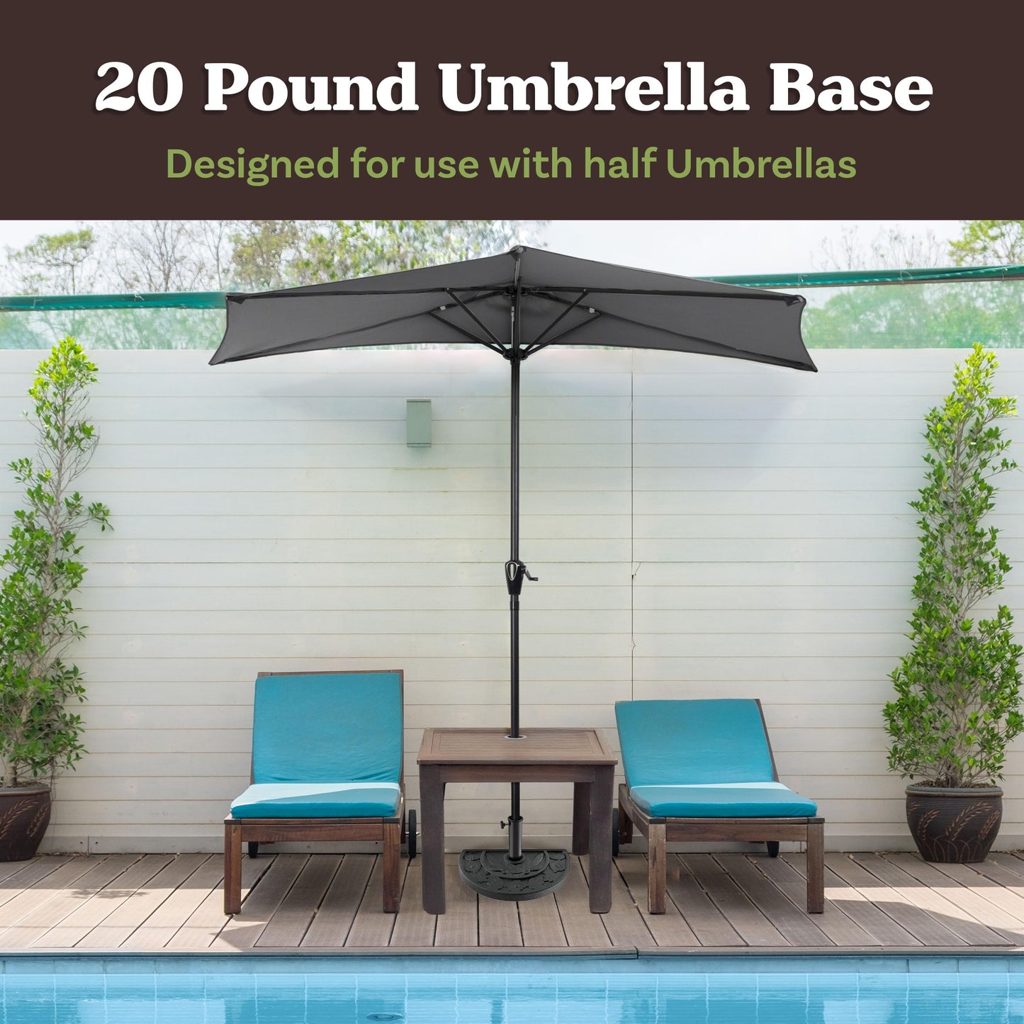 Half Round Umbrella Base - 20lb Weighted Semicircle Freestanding Resin and Concrete Umbrella Stand for Outdoor Use by Pure Garden (Black)