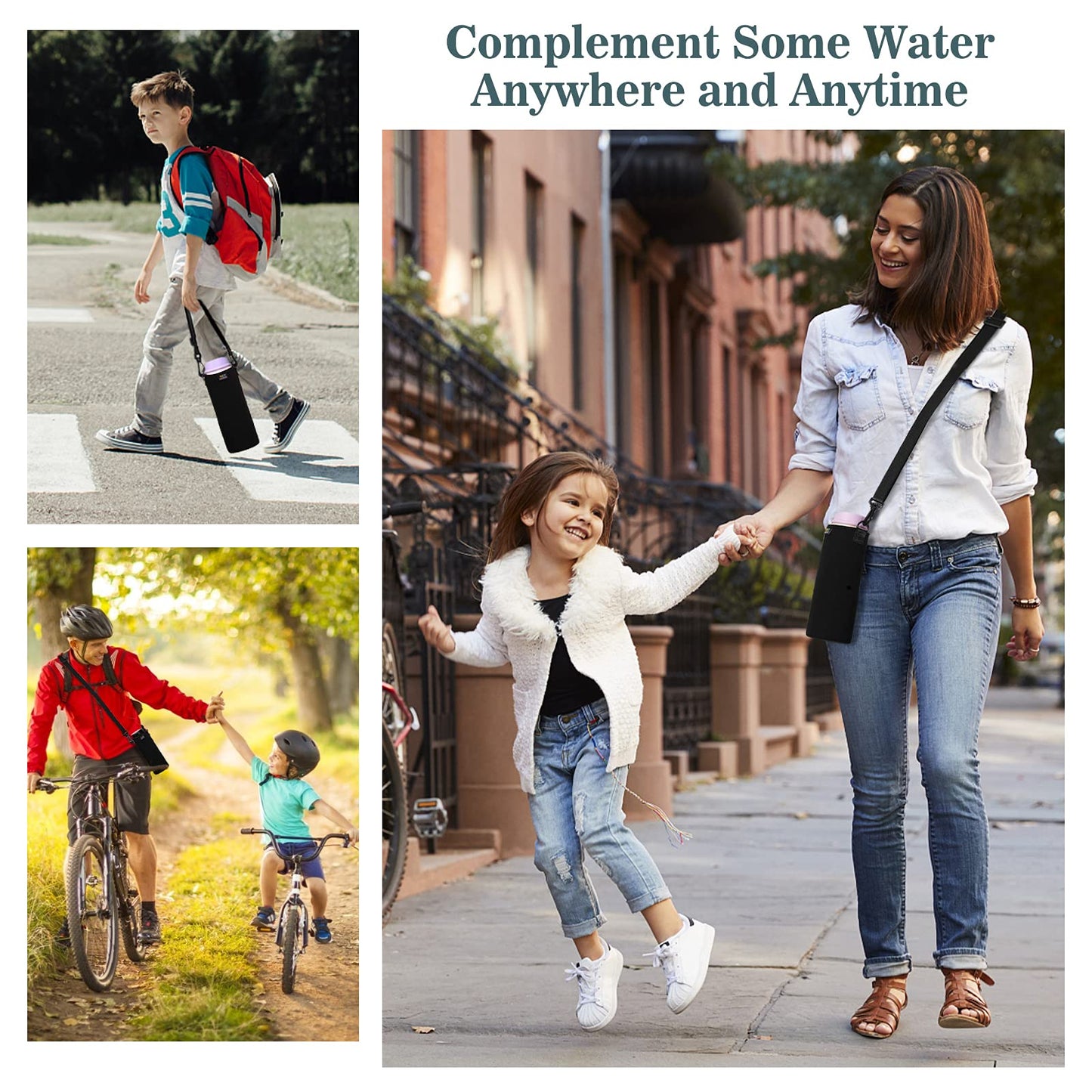 Nuovoware Water Bottle Carrier Bag, Premium Neoprene Portable Insulated Water bottle Sling Holder Bag 750ML with Adjustable Shoulder Strap for Men Women Hiking, Sling Bottle Bag Case, Black