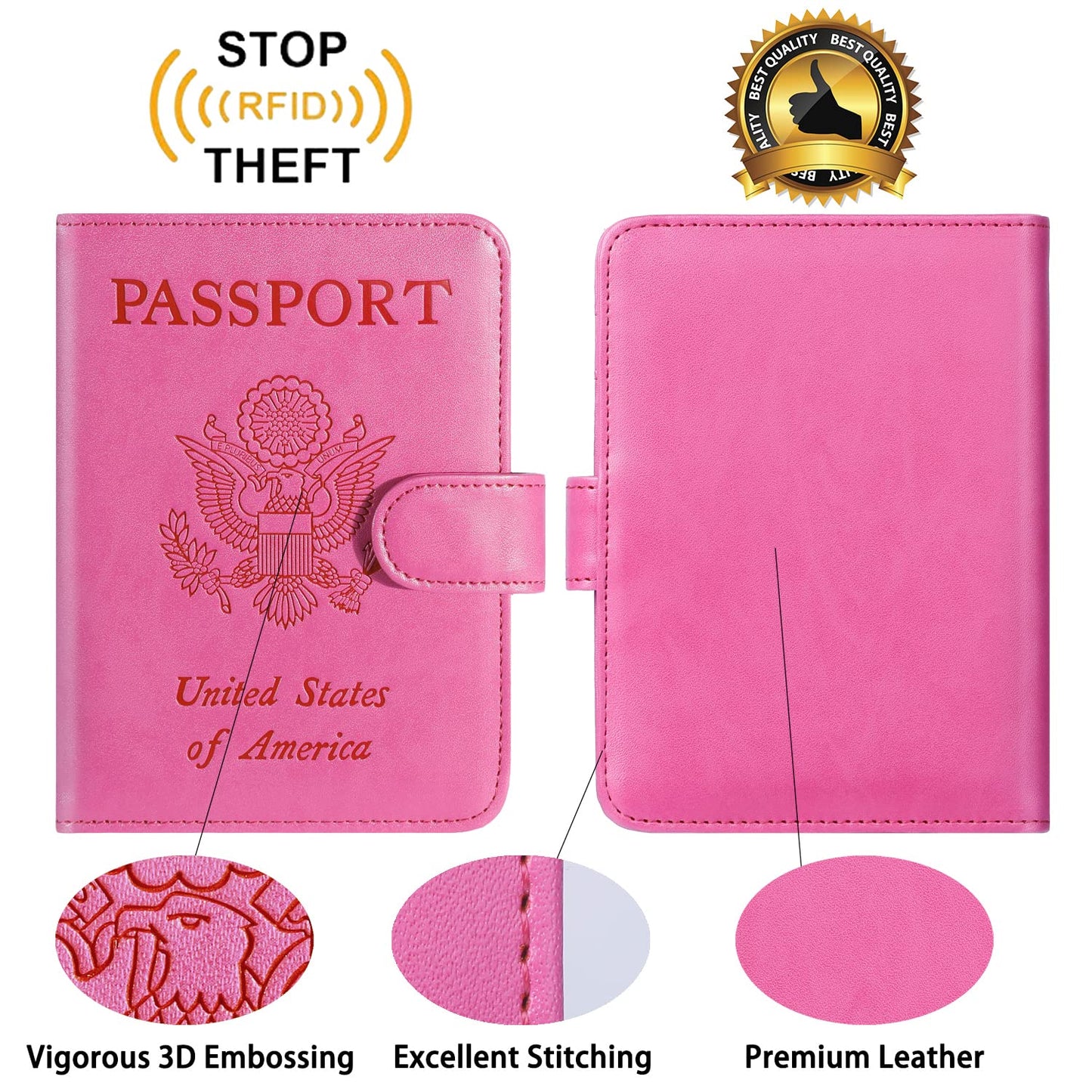 Passport Holder Cover Wallet RFID Blocking Leather Card Case Travel Accessories for Women Men (Pink)