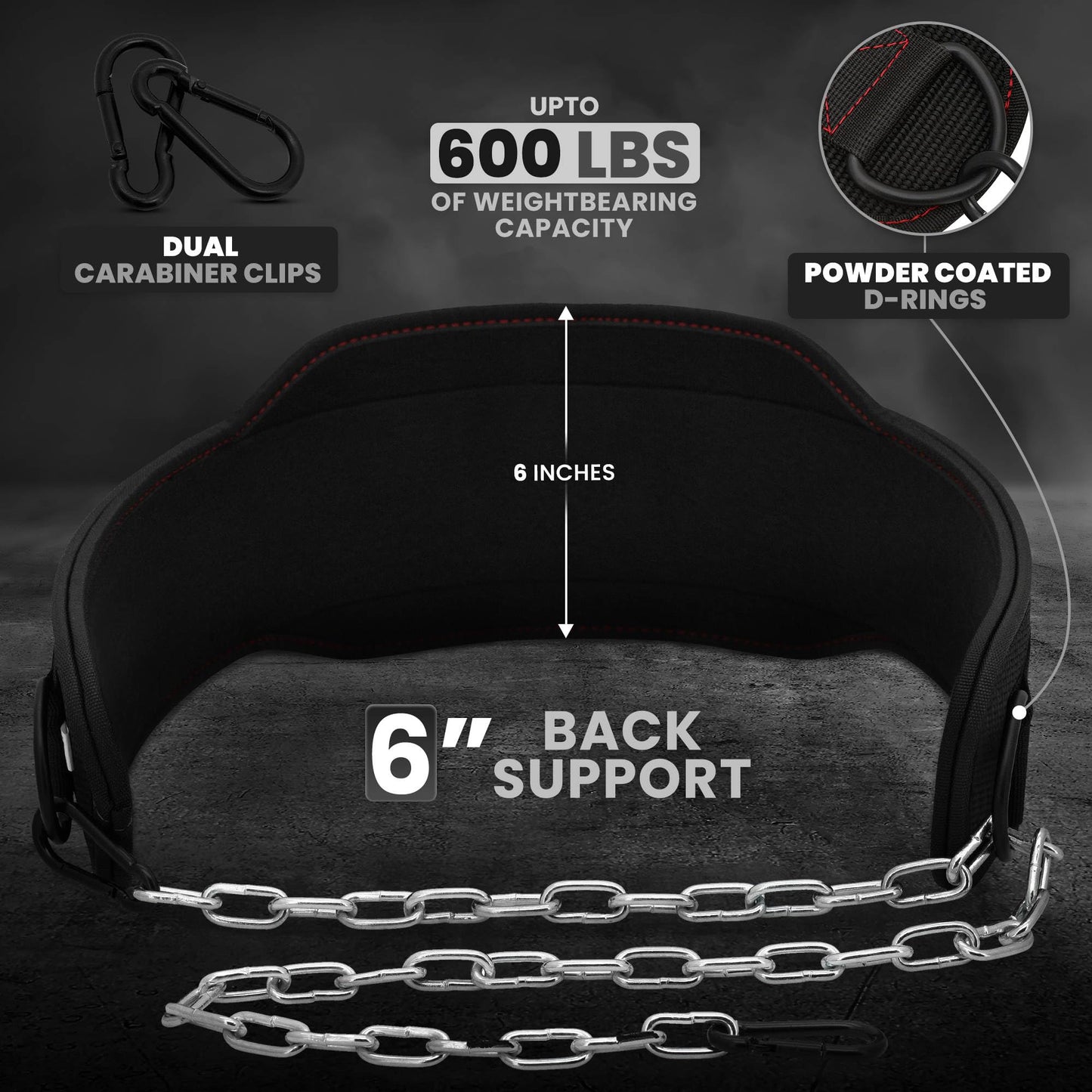 RDX Dip Belt for Weight Lifting, Heavy Duty 36 Inch Adjustable Steel Chain, Dipping Belt Chin Pull Ups Gym Training Bodybuilding Powerlifting Fitness Workout, 6” Padded Neoprene Back Support Men Women