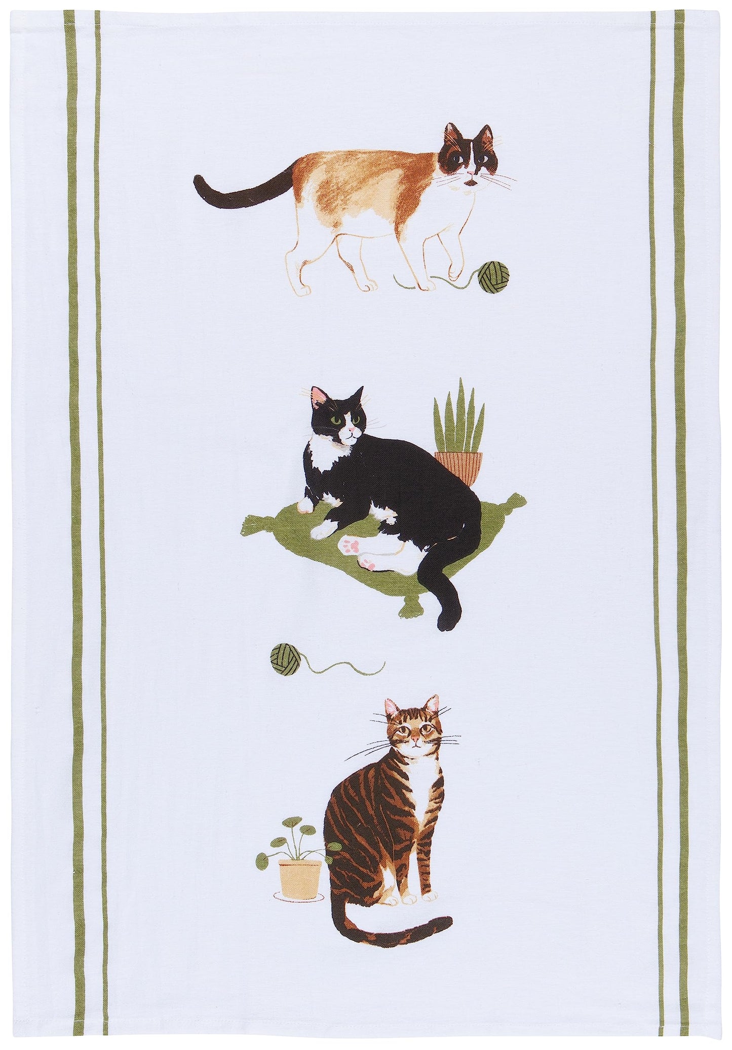 Now Designs Floursack Kitchen Towels Quick Dry Cotton Hand Towel Set, 3 Count, Cat Collective, 20 x 30 in