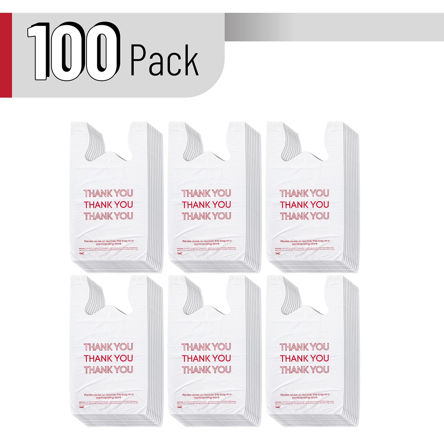 Mr. Pen - Thank You T-Shirt Bags, 11.6" x 6.5" x 21", 100 Pack, Plastic Bags with Handles