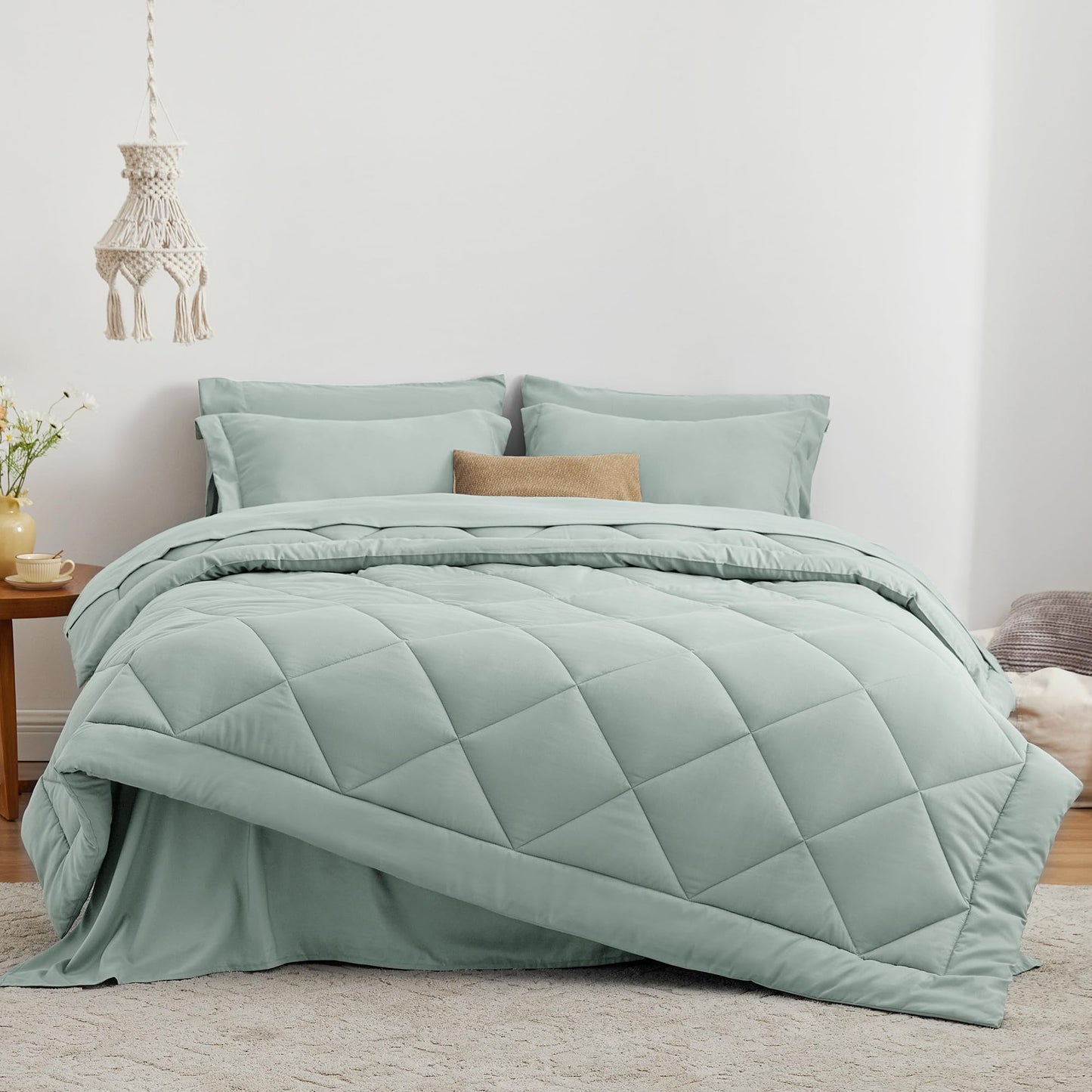 Love's cabin Twin Comforter Set Aqua, 5 Pieces Twin Bed in a Bag, All Season Bedding Sets with 1 Comforter, 1 Flat Sheet, 1 Fitted Sheet, 1 Pillowcase and 1 Pillow Sham