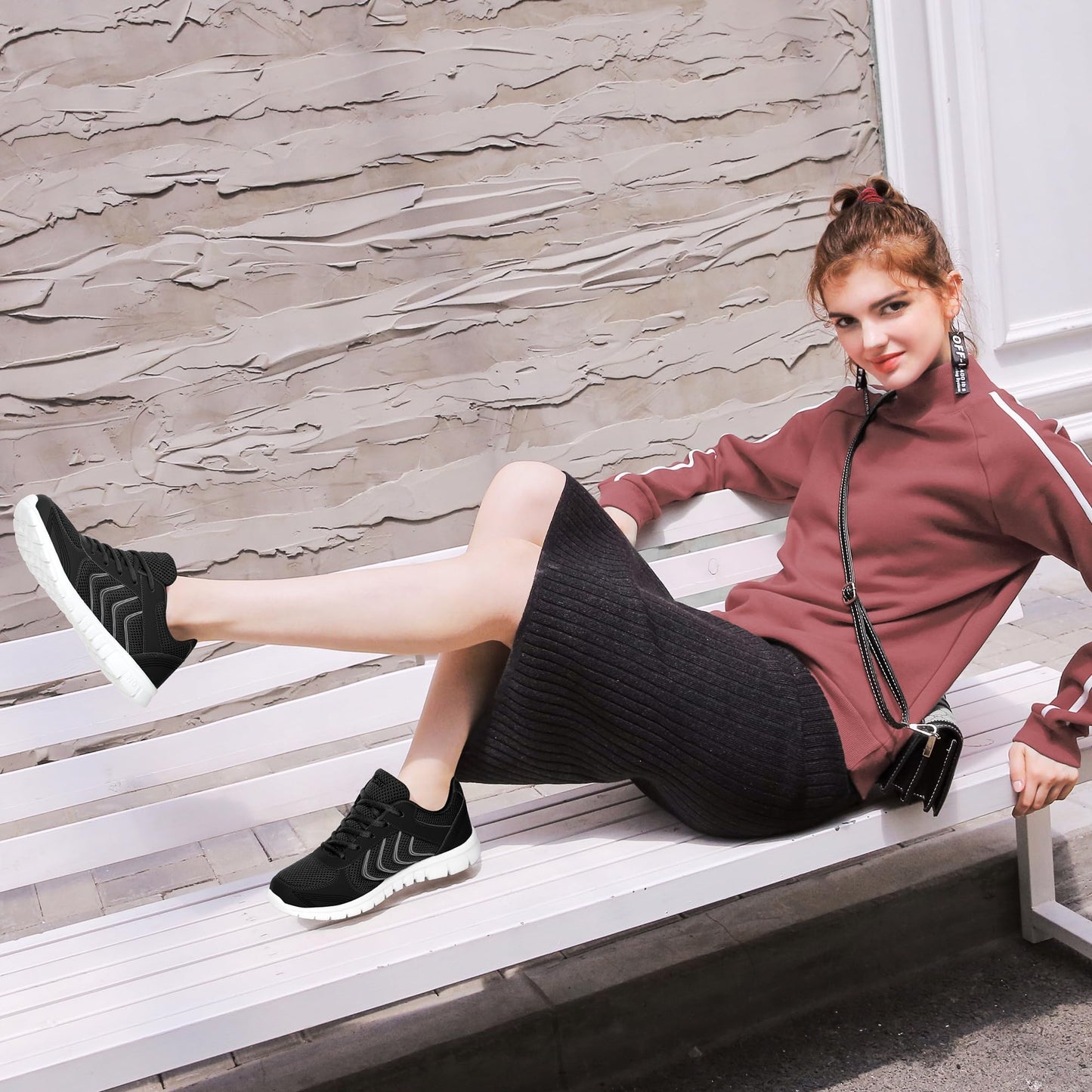 Alicegana Women's Breathable Mesh Tennis Athletic Lace up Fashion Walking Comfort Lightweight Running Sneakers Sports Shoes, Black