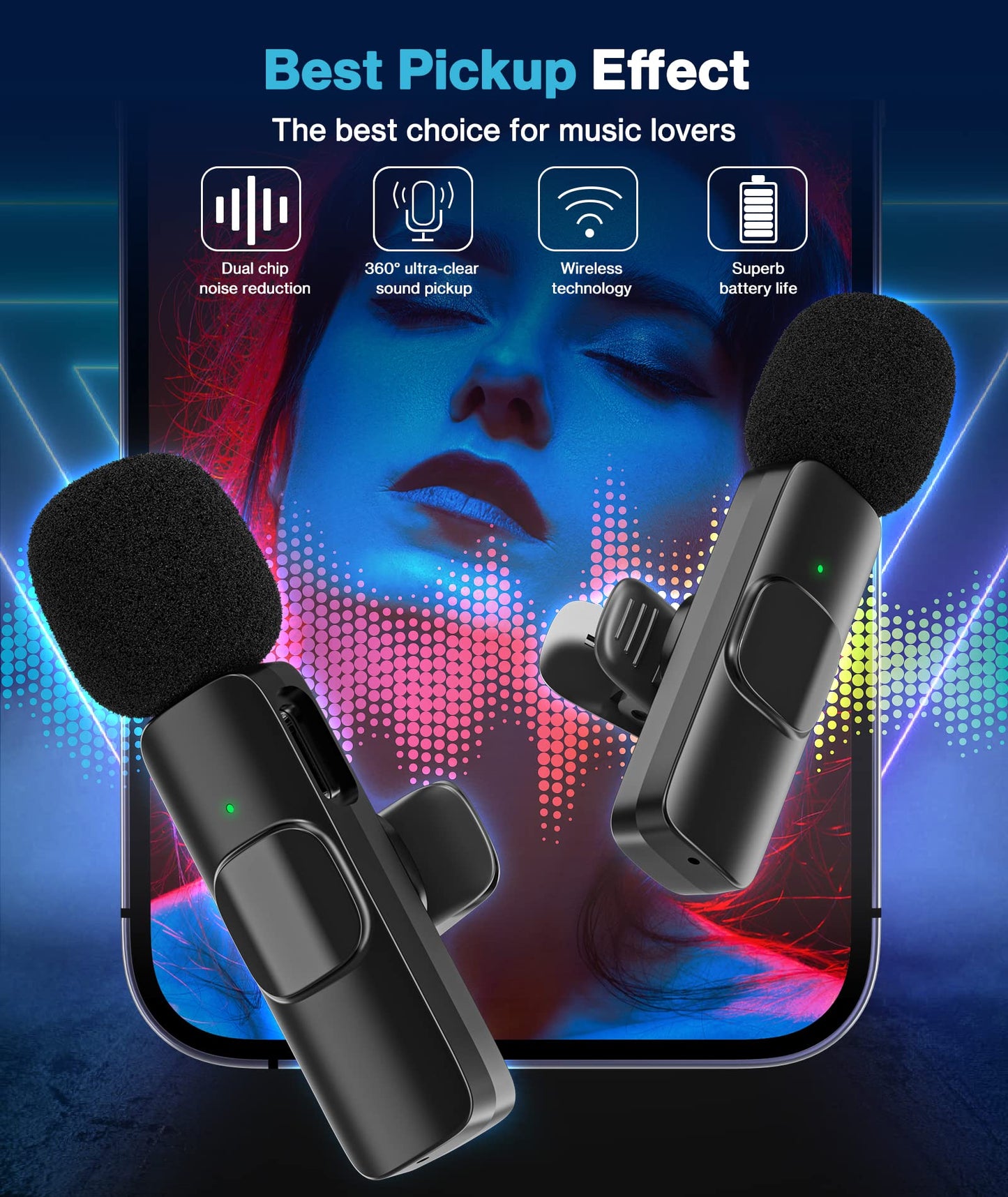 Gicorino Wireless Lavalier Microphone for Android/iPhone/Computer/Laptop, Wireless Mic for iPhone15 with Noise Reduction Chip, Mini Microphone for Recording Podcast YouTube, TikTok(2 Pack)