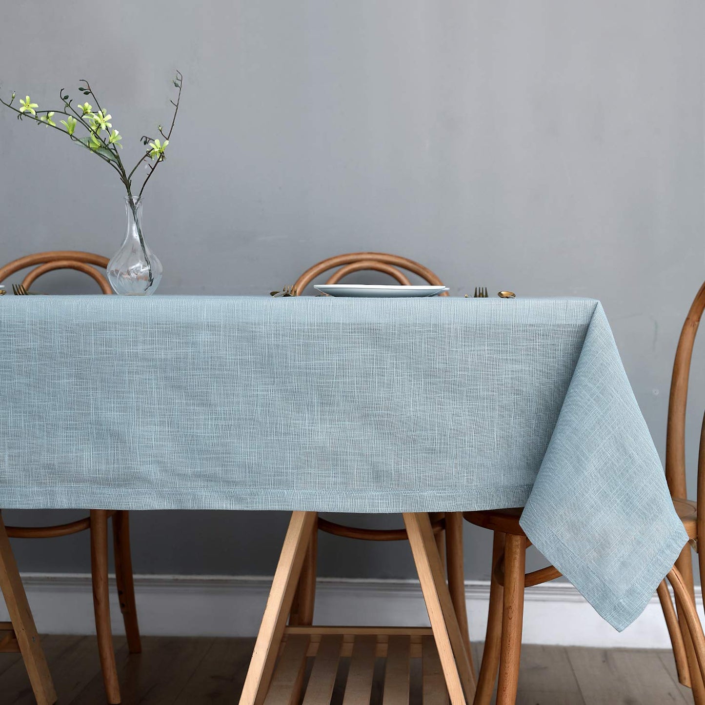 maxmill Lux Faux Linen Tablecloth with Slubby Yarn Textured Weaves Wrinkle Free Anti-Shrink Soft Table Cloth for Kitchen Dining Tabletop for Outdoor and Indoor Use Rectangle 60 x 104 Inch Slate Blue