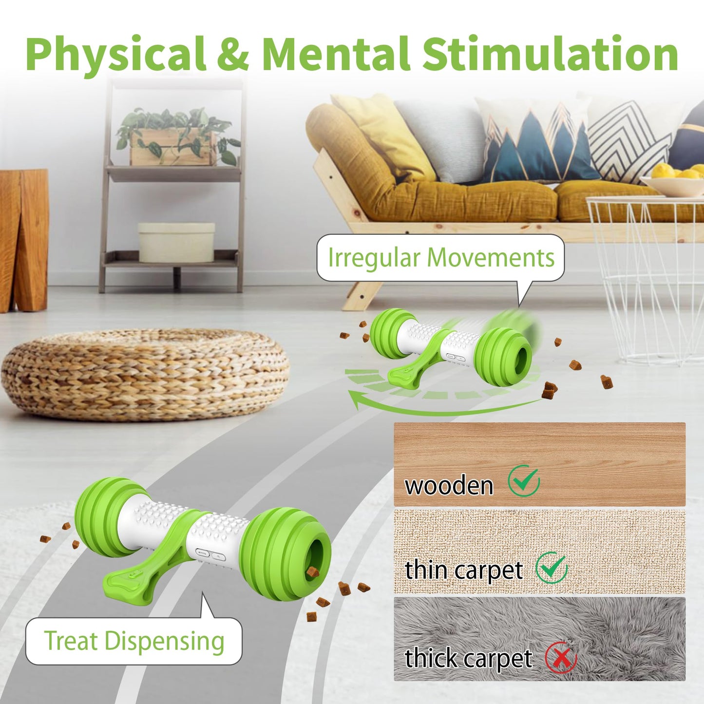 PETGEEK Interactive Dog Toys, Motion Activated Electronic Dog Toy Interactive Dog Bone Toys for Medium Large Dogs, USB Rechargeable Automatic Dog Toy for Boredom and Stimulating (Green)