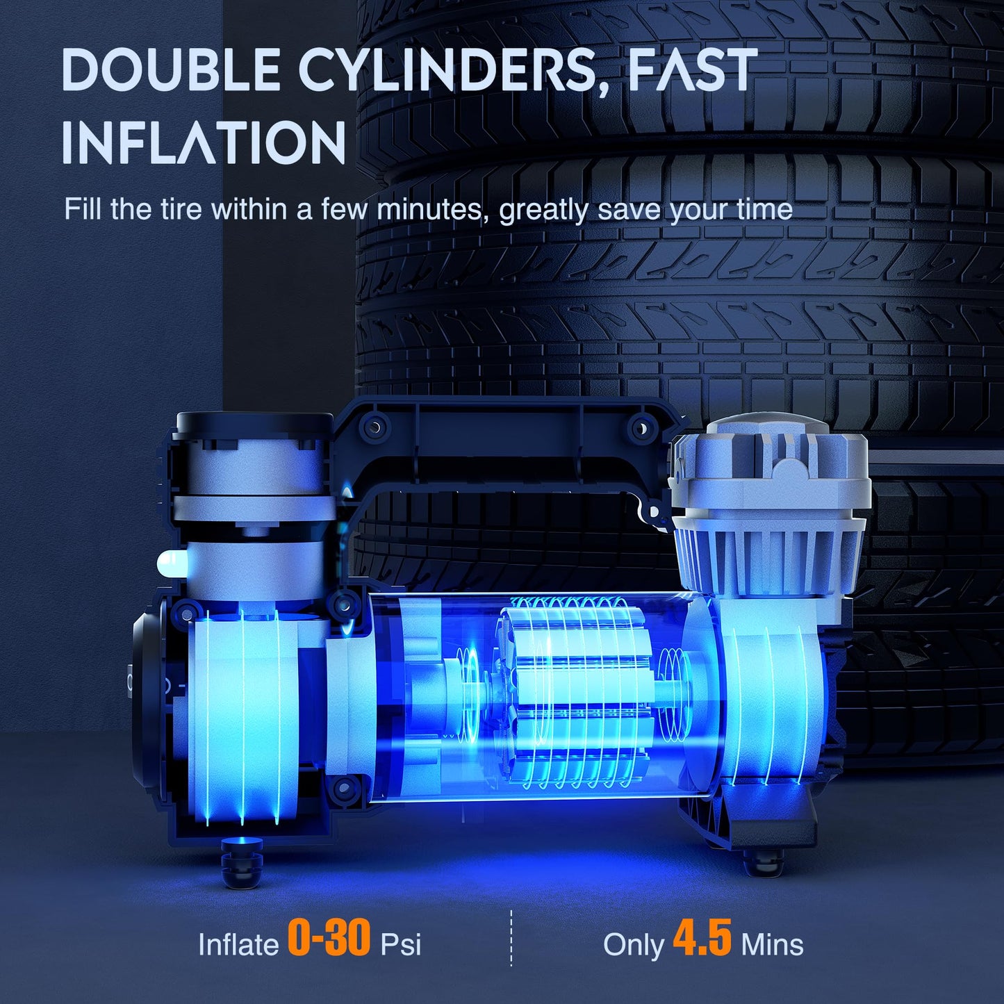 Nilight Portable Air Compressor Tire Inflator 12V Heavy Duty 120PSI Metal Pump Double Cylinder Digital Pressure Fast Inflate Auto Shutoff for Car SUV Motorcycle