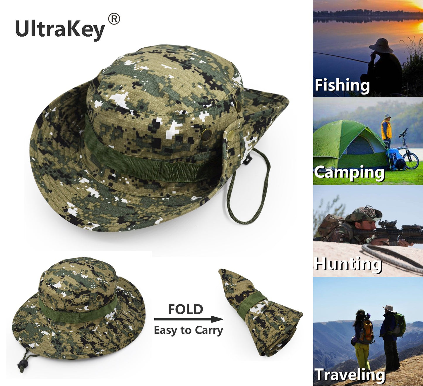 Outdoor Wide Brim Sun Protect Hat, Classic US Combat Army Style Bush Jungle Sun Cap for Fishing Hunting Camping 13