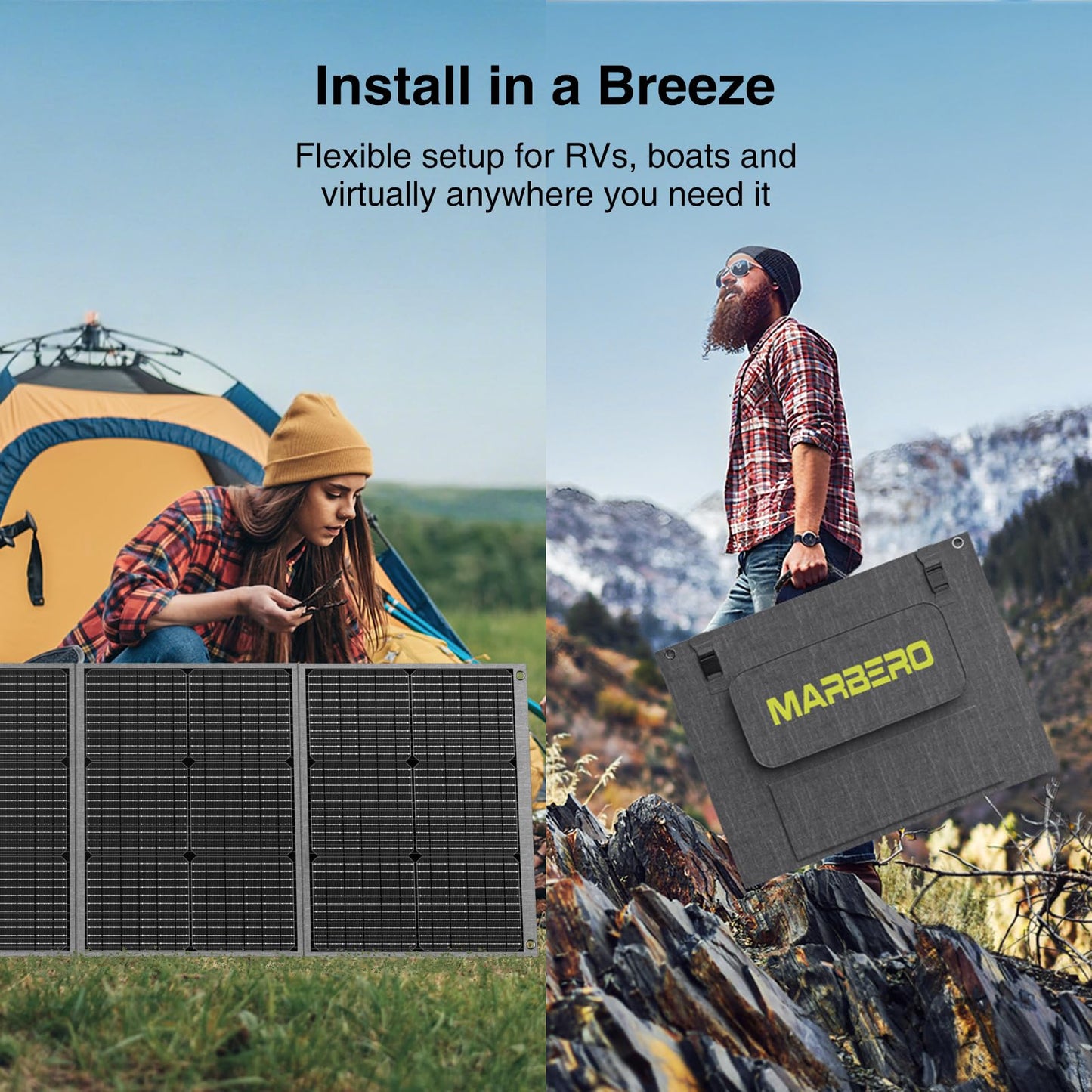 MARBERO 200W Portable Solar Panel for Power Station & DC Devices 200 Watt Foldable Solar Charger >23% High Efficiency IP68 Waterproof Compatible with Solar Generator for Camping RV Outdoor Cloudy