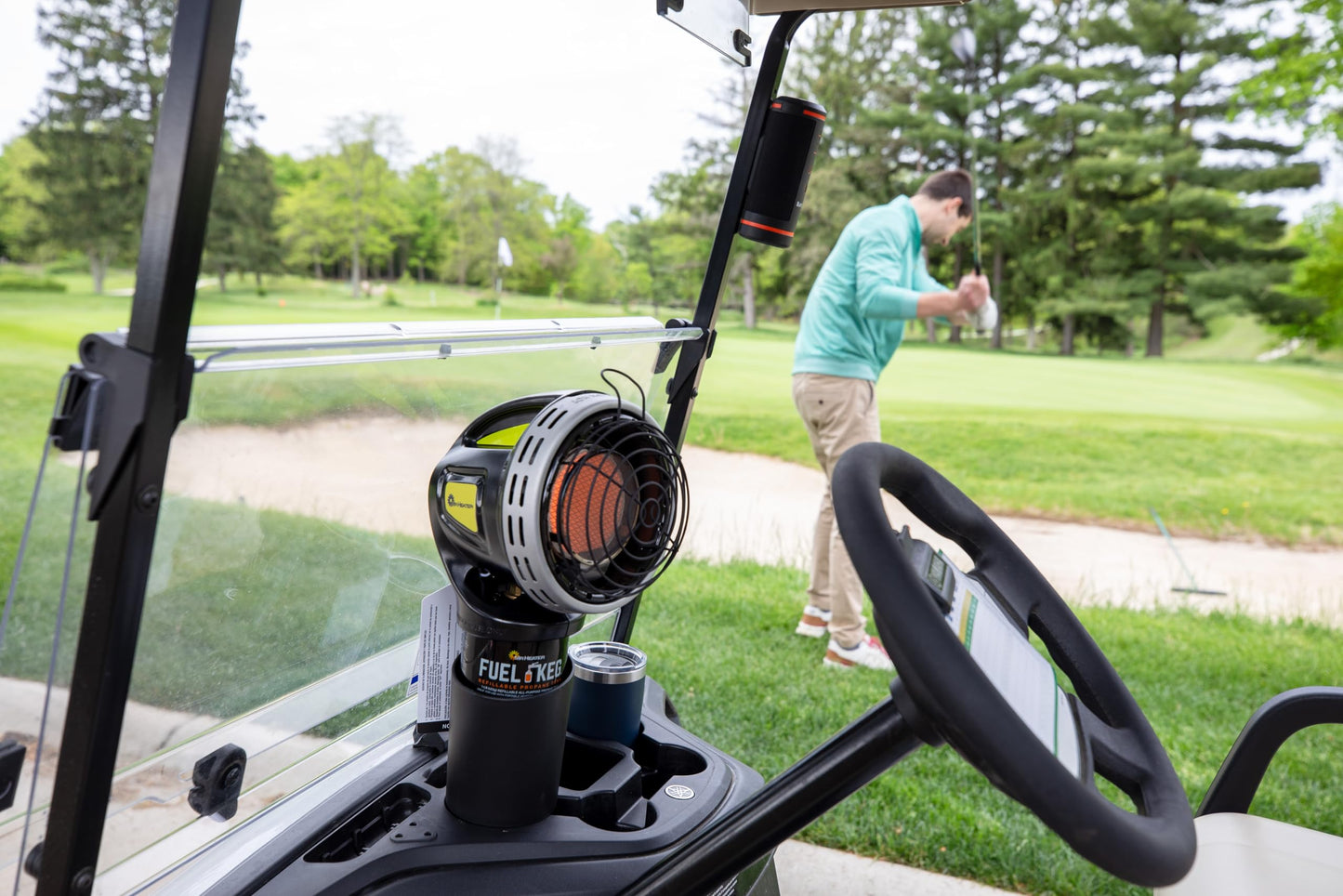 Mr. Heater F242010 MH4GC 4000 BTU Golf Cart Heater, Wind-Resistant With ODS And Tip-Over Safety Switch & Cup Holder Adapter - Silver and Black