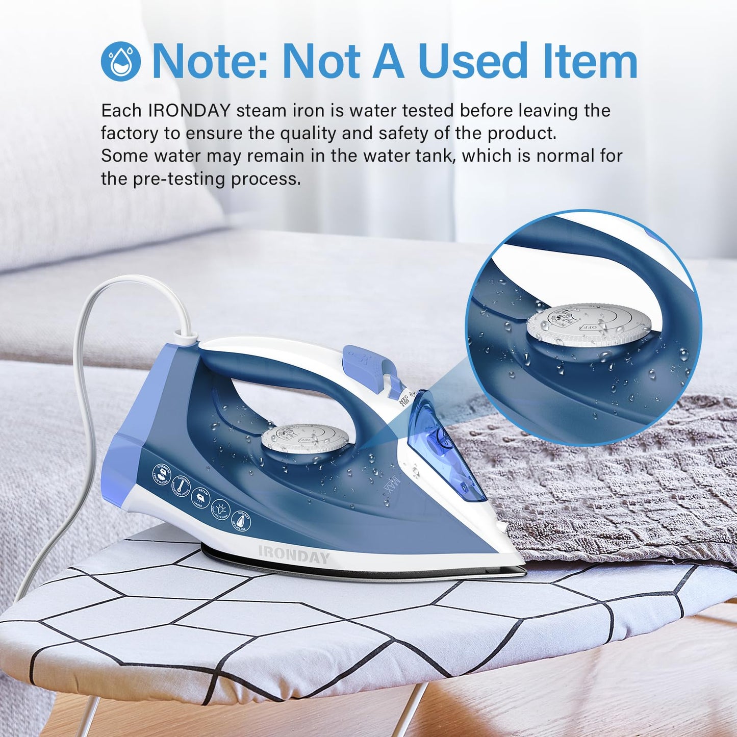 IRONDAY Steam Iron for Clothes Fast Heating, 1200W Iron with Non-Stick Ceramic Soleplate, Self-Cleaning, Burst of Steam, Spray Mist, 7.03oz Water Tank Ironing Clothes for Home, Blue