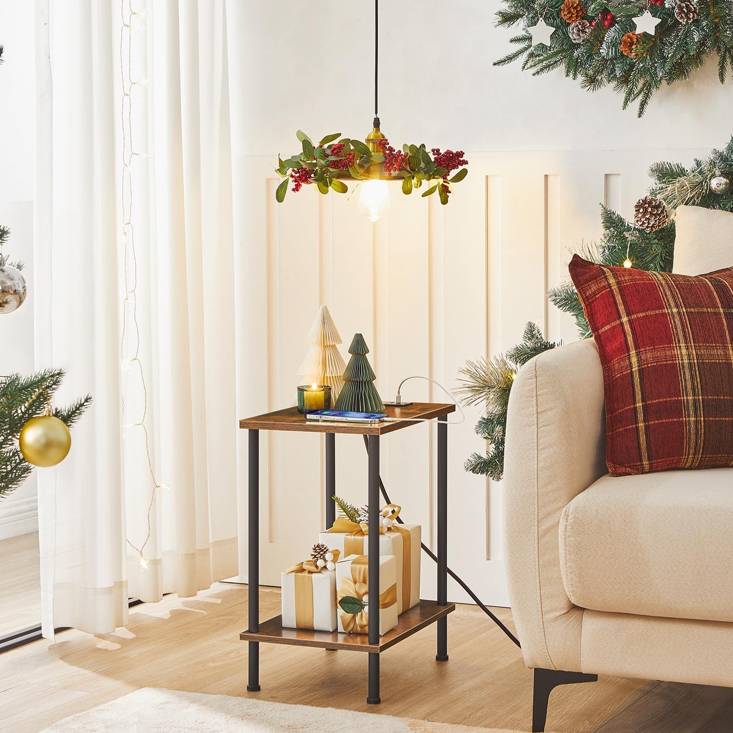 HOOBRO Side Table with Charging Station, End Table with USB Port and Outlet, Nightstand with 2-Layer Storage Shelves for Small Spaces, Living Room, Bedroom, Stable Frame, Rustic Brown BF09UBZ01