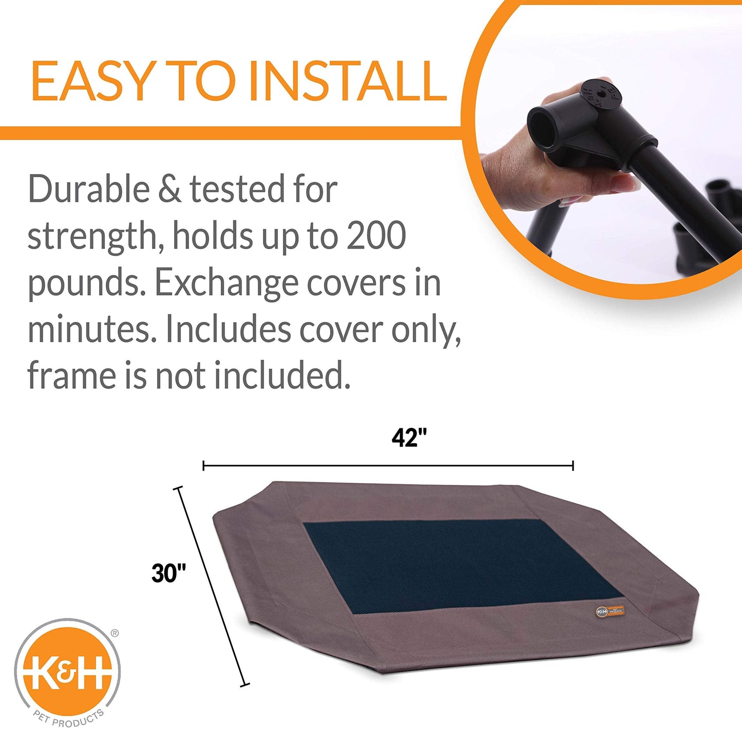 K&H Pet Products Dog Cot Replacement Cover, Designed to fit K&H Large Pet Cots (Sold Separately), Indoor Outdoor, Breathable Cooling Mesh Center, Machine Washable - Large 42 X 30in Chocolate